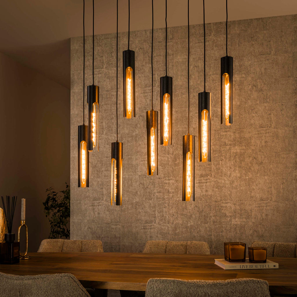 Hanglamp Tube | 5+4-Lichts | Artic zwart