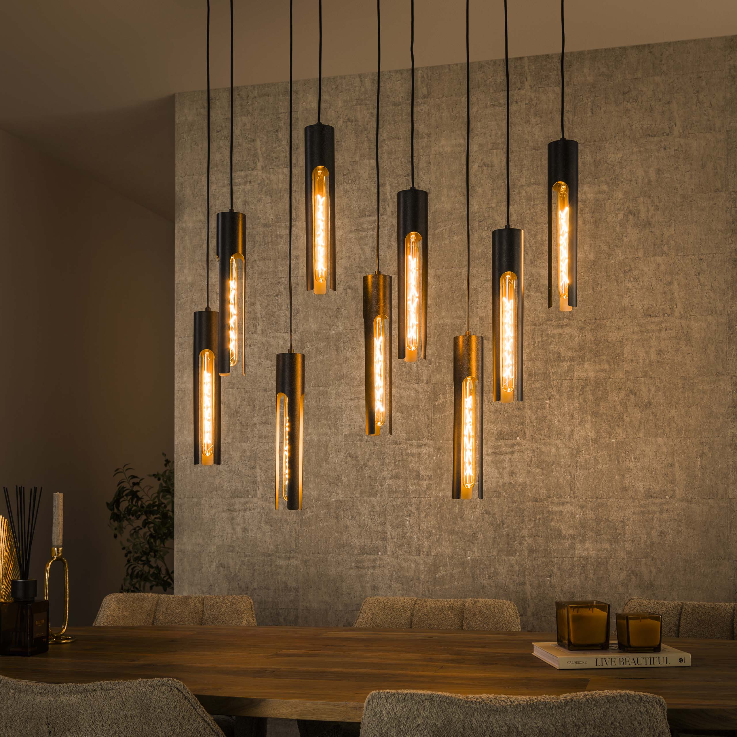 Hanglamp Tube | 5+4-Lichts | Artic zwart
