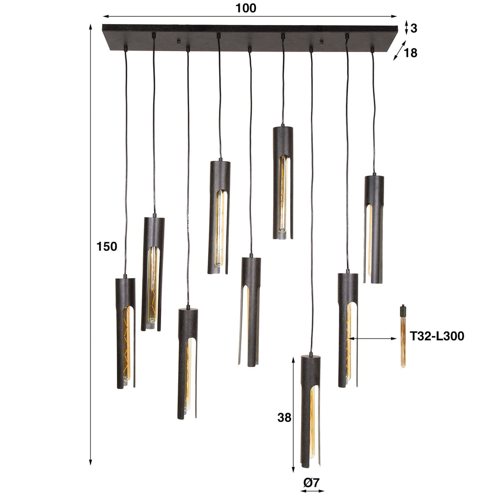 Hanglamp Tube | 5+4-Lichts | Artic zwart