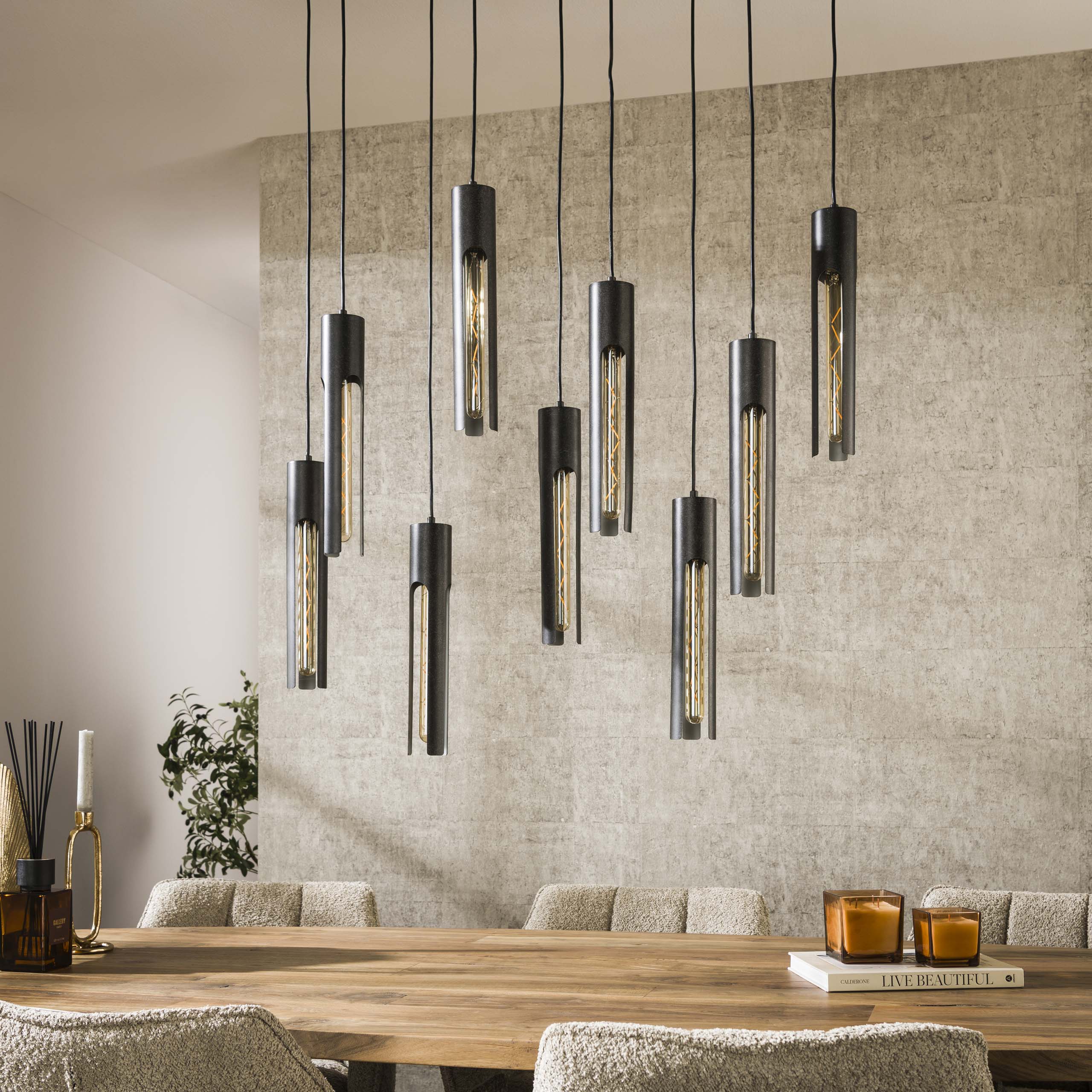 Hanglamp Tube | 5+4-Lichts | Artic zwart