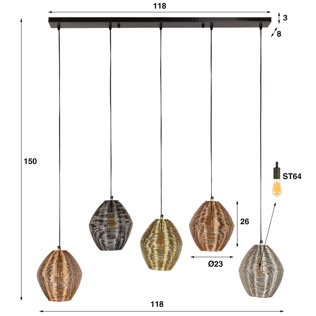 Hanglamp Web | 5-Lichts | Mat nikkel mix