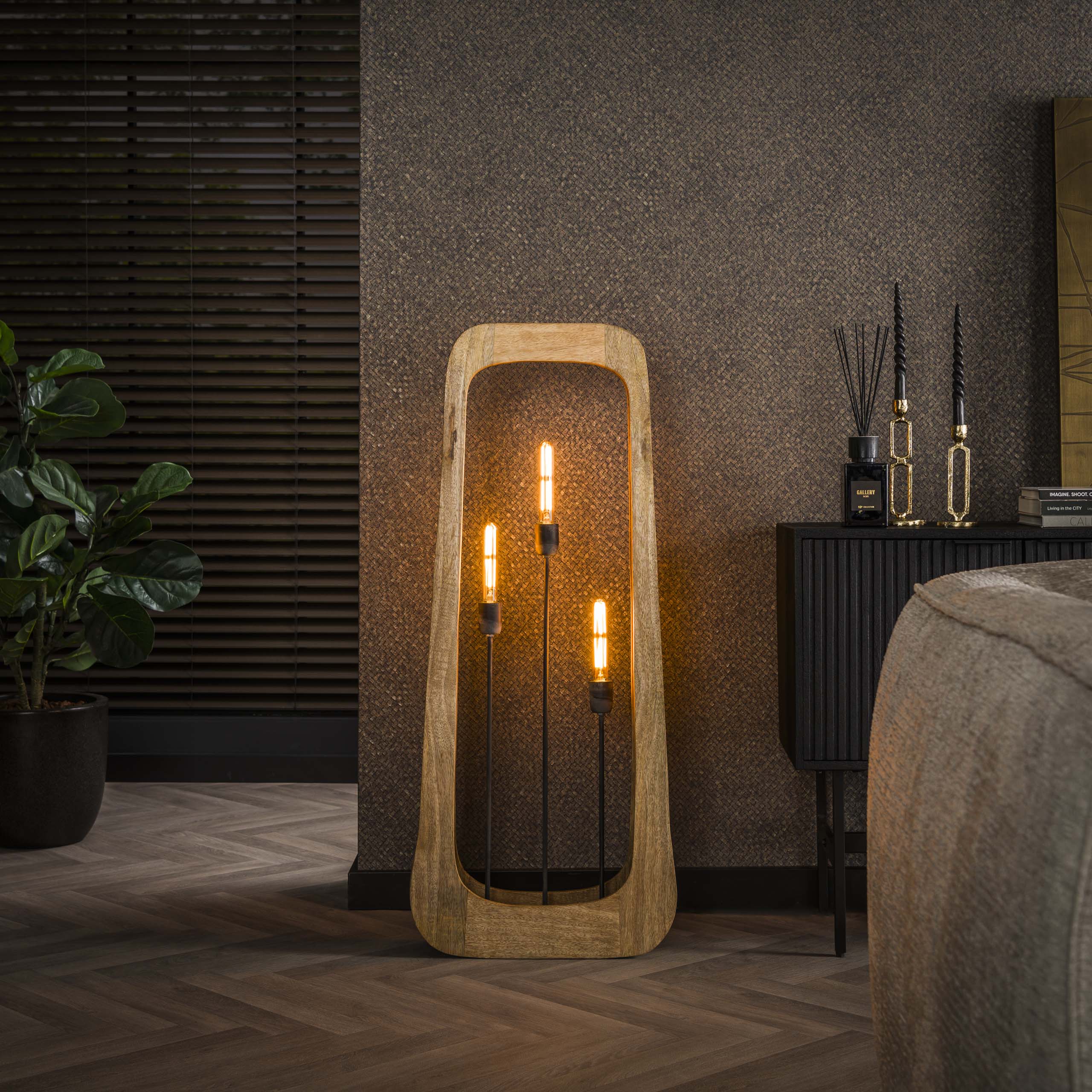 Vloerlamp Bray | 3-Lichts | Massief mango