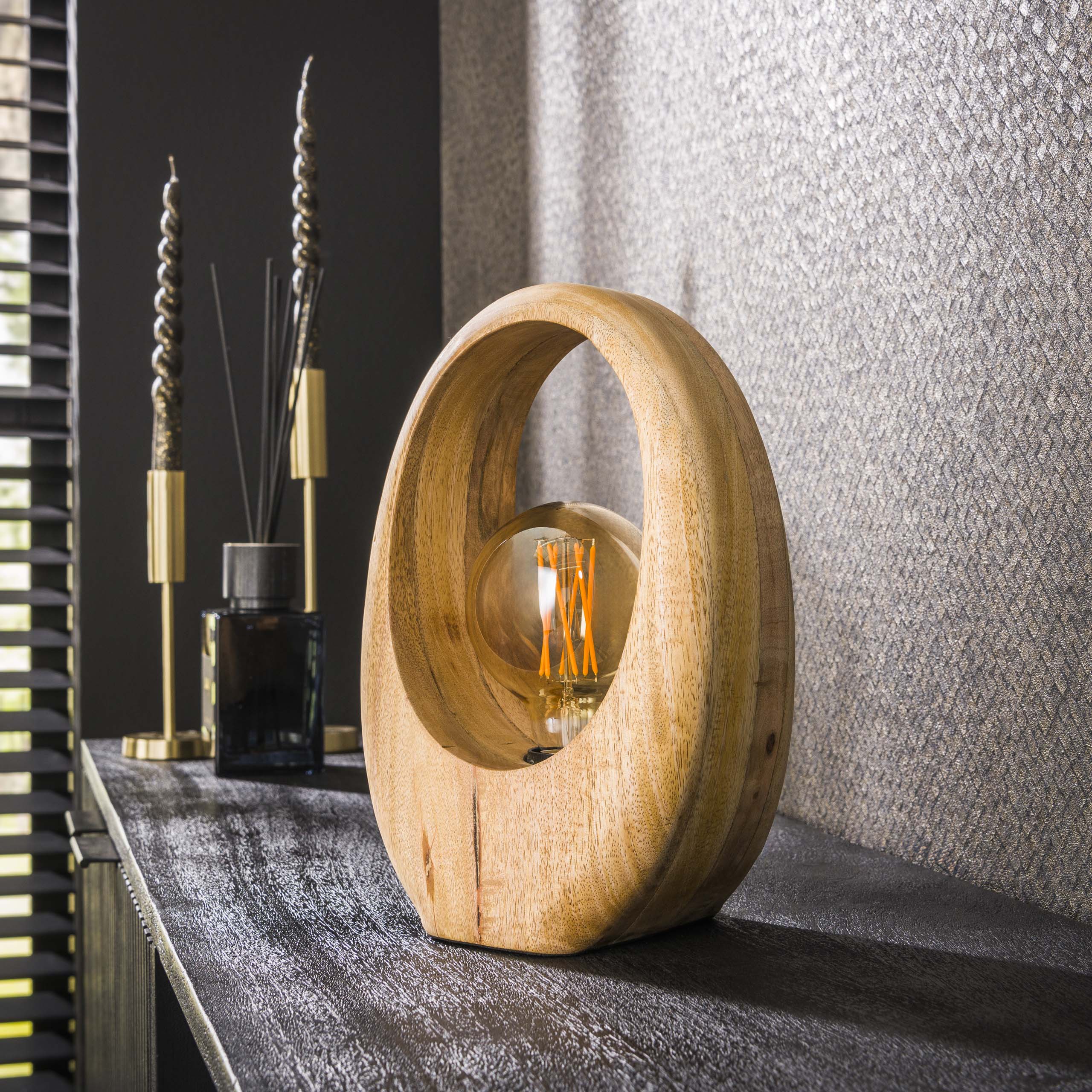 Tafellamp Arch Wood | 1-lichts | Massief mango
