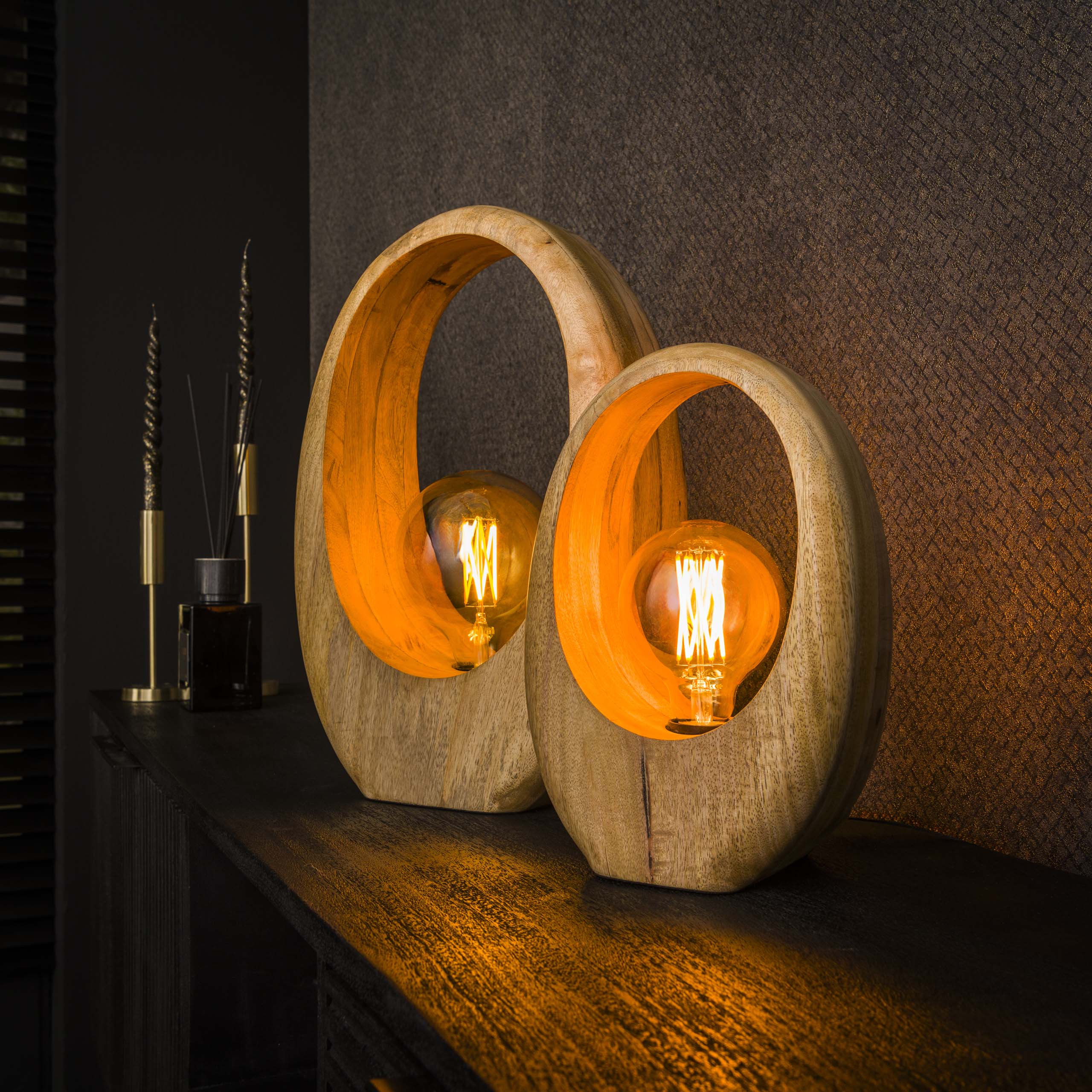 Tafellamp Arch Wood | 1-lichts | Massief mango