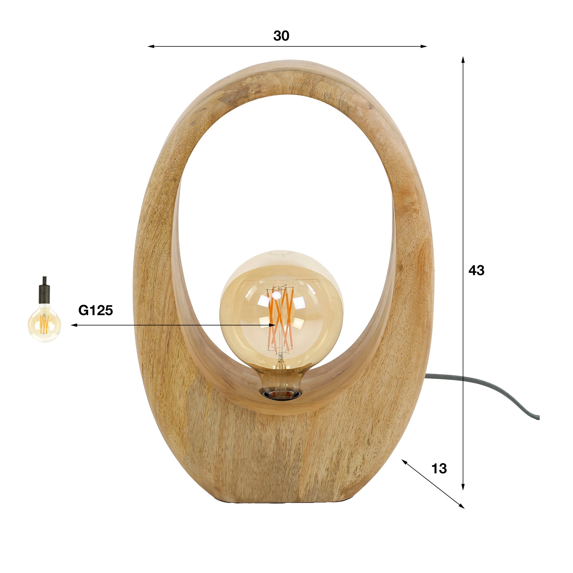 Tafellamp Arch Wood L | 1-lichts | Massief mango