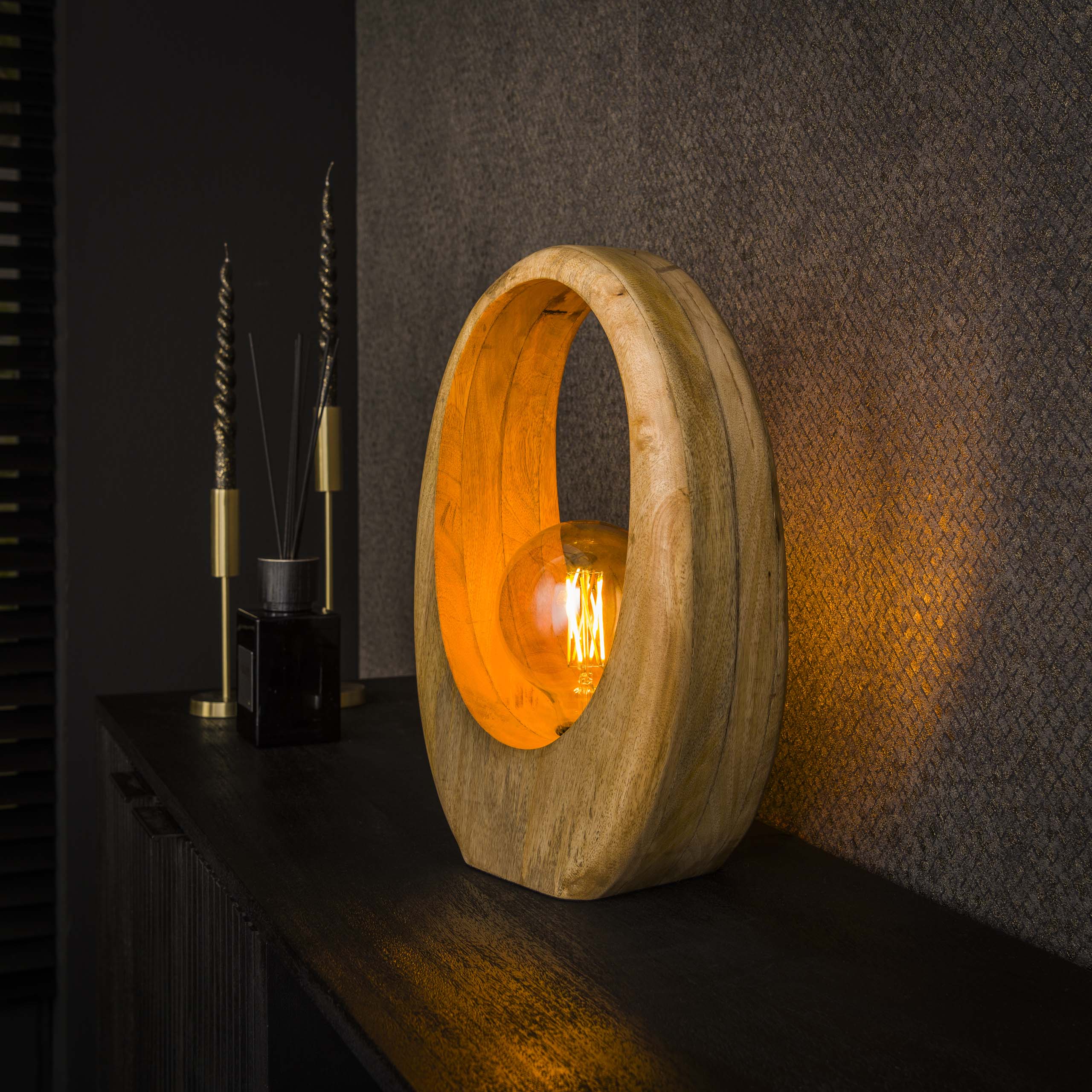Tafellamp Arch Wood L | 1-lichts | Massief mango