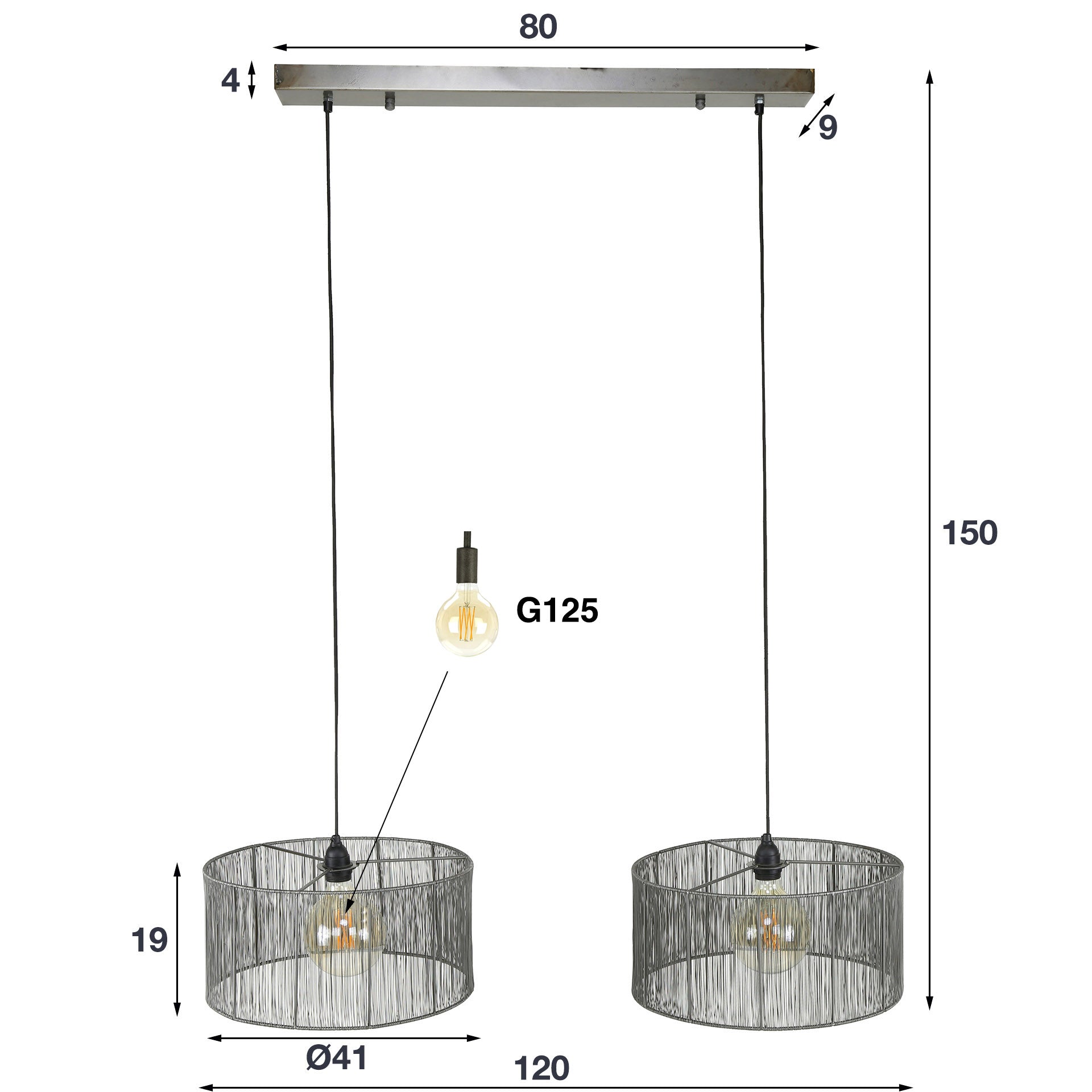 Hanglamp Stringshade | 2-Lichts | Zwart nikkel