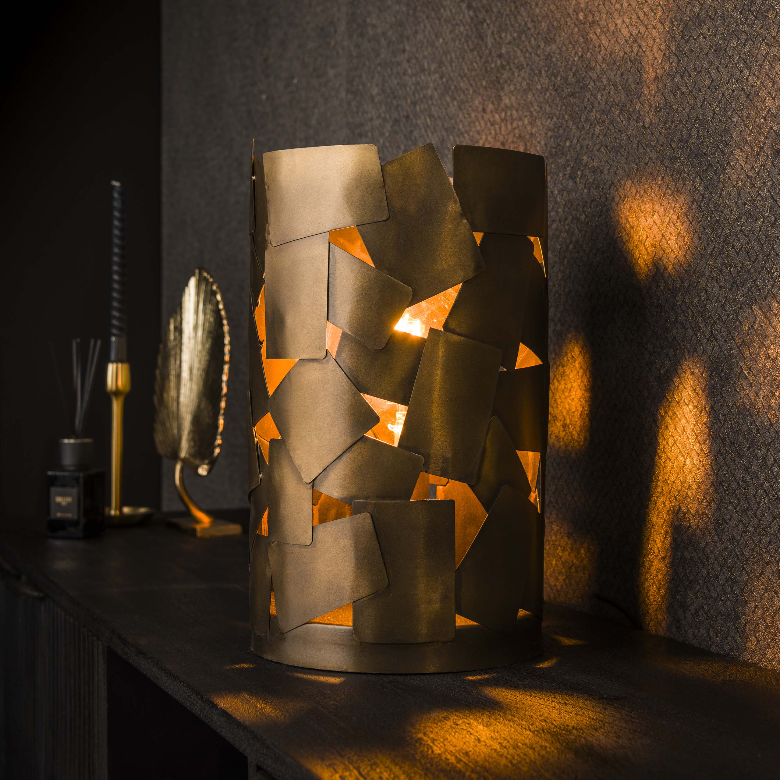 Tafellamp Patch Cylinder | 1-Lichts | Antiek brons