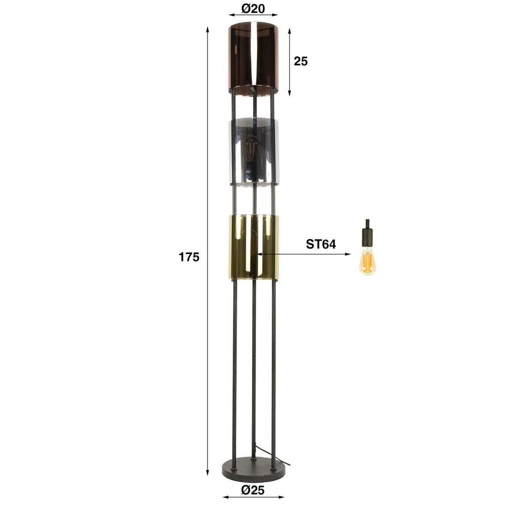 Vloerlamp Lucente Tricolore | 3-Lichts | Artic zwart