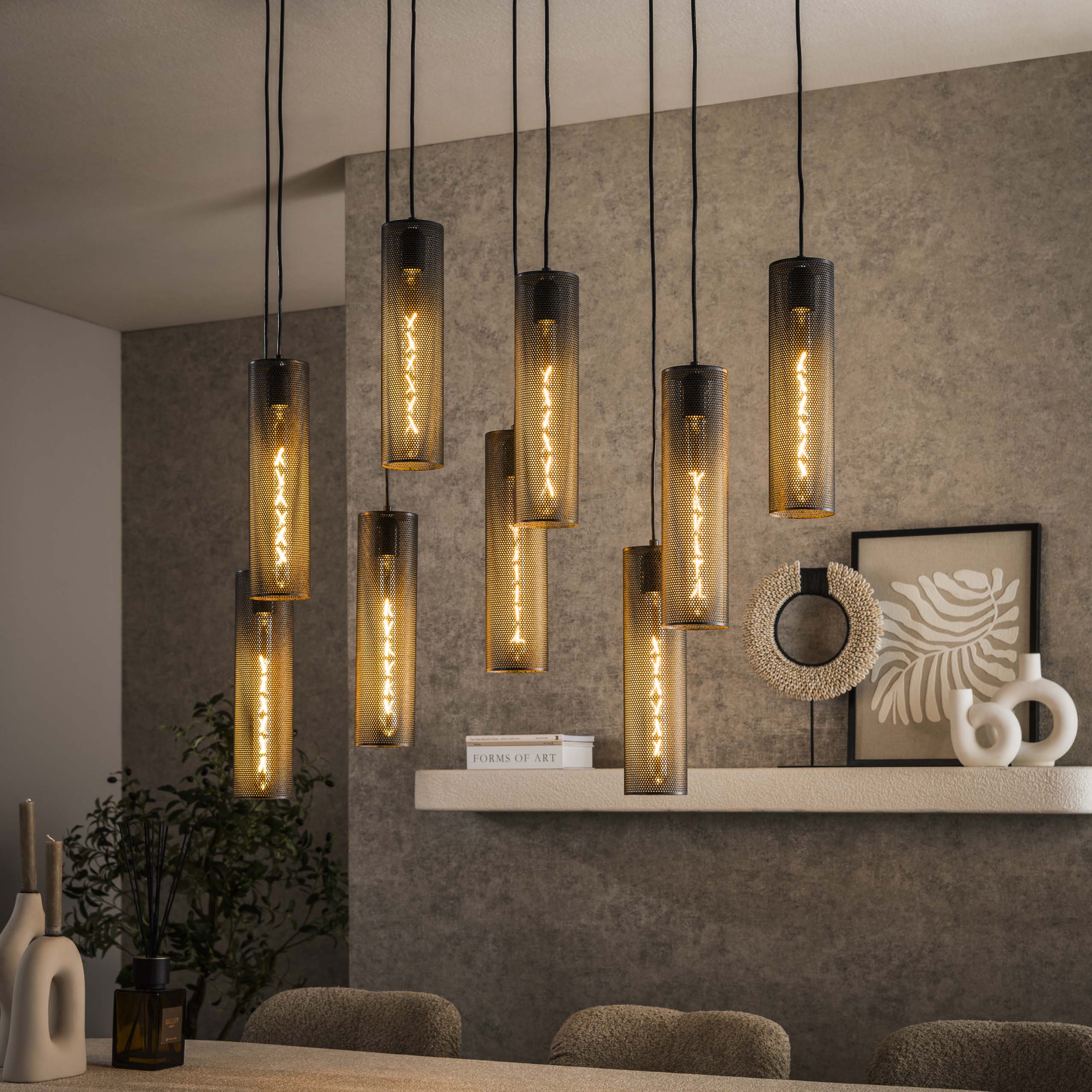Hanglamp Tube Mesh | 5+4-Lichts | Artic zwart