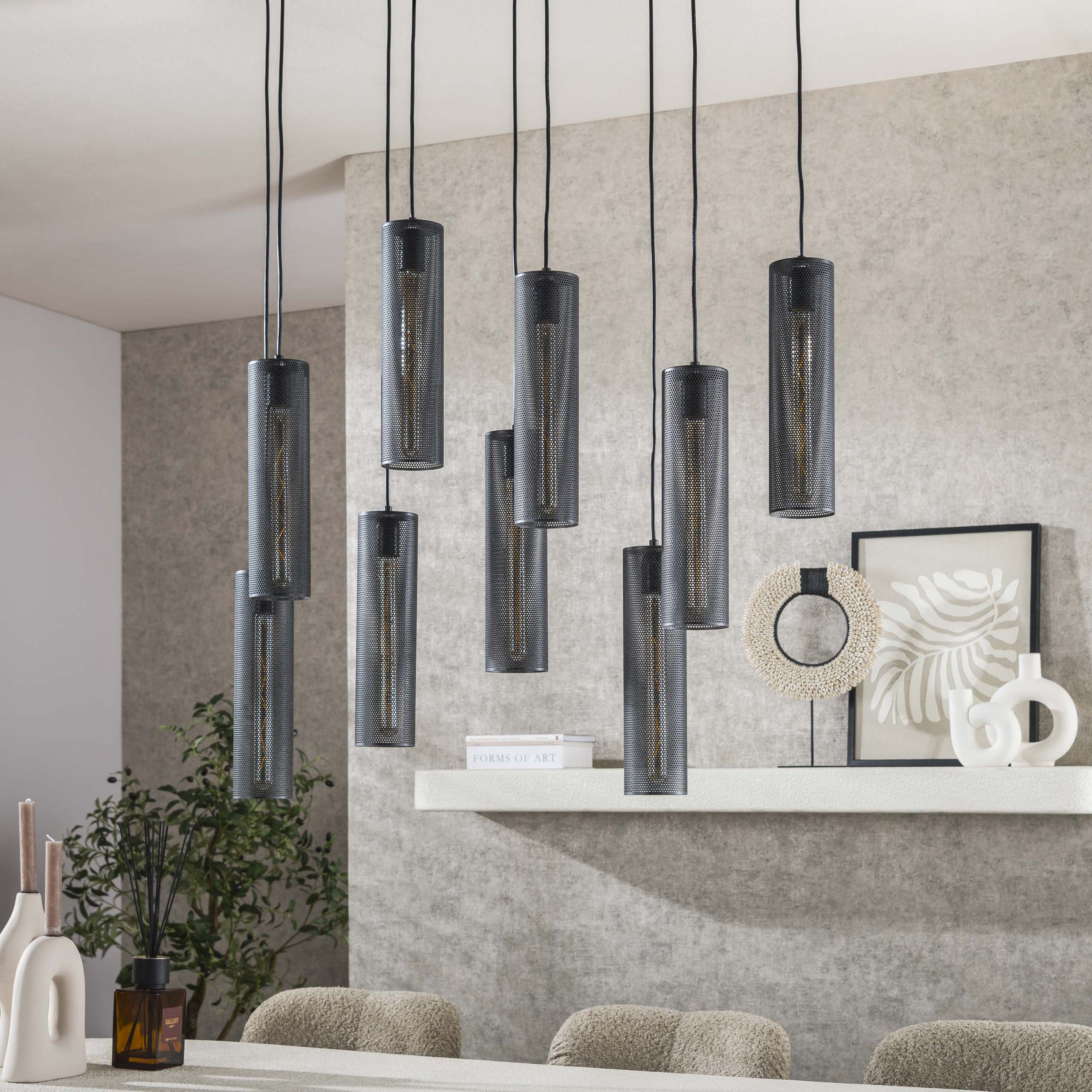 Hanglamp Tube Mesh | 5+4-Lichts | Artic zwart