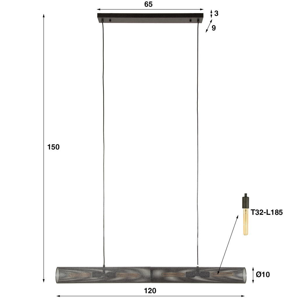 Hanglamp Tube Mesh | 4-Lichts | Artic zwart