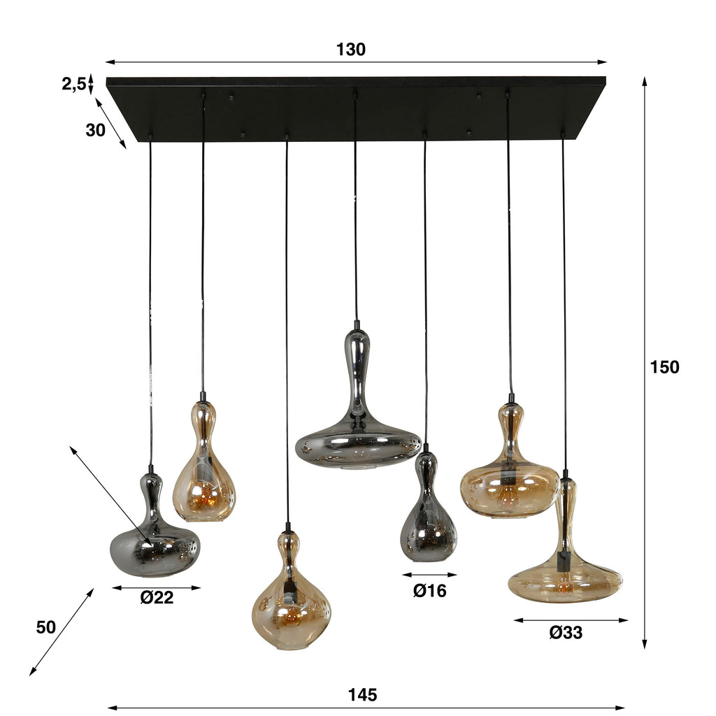 Hanglamp Karaf | 4+3-Lichts | Artic zwart