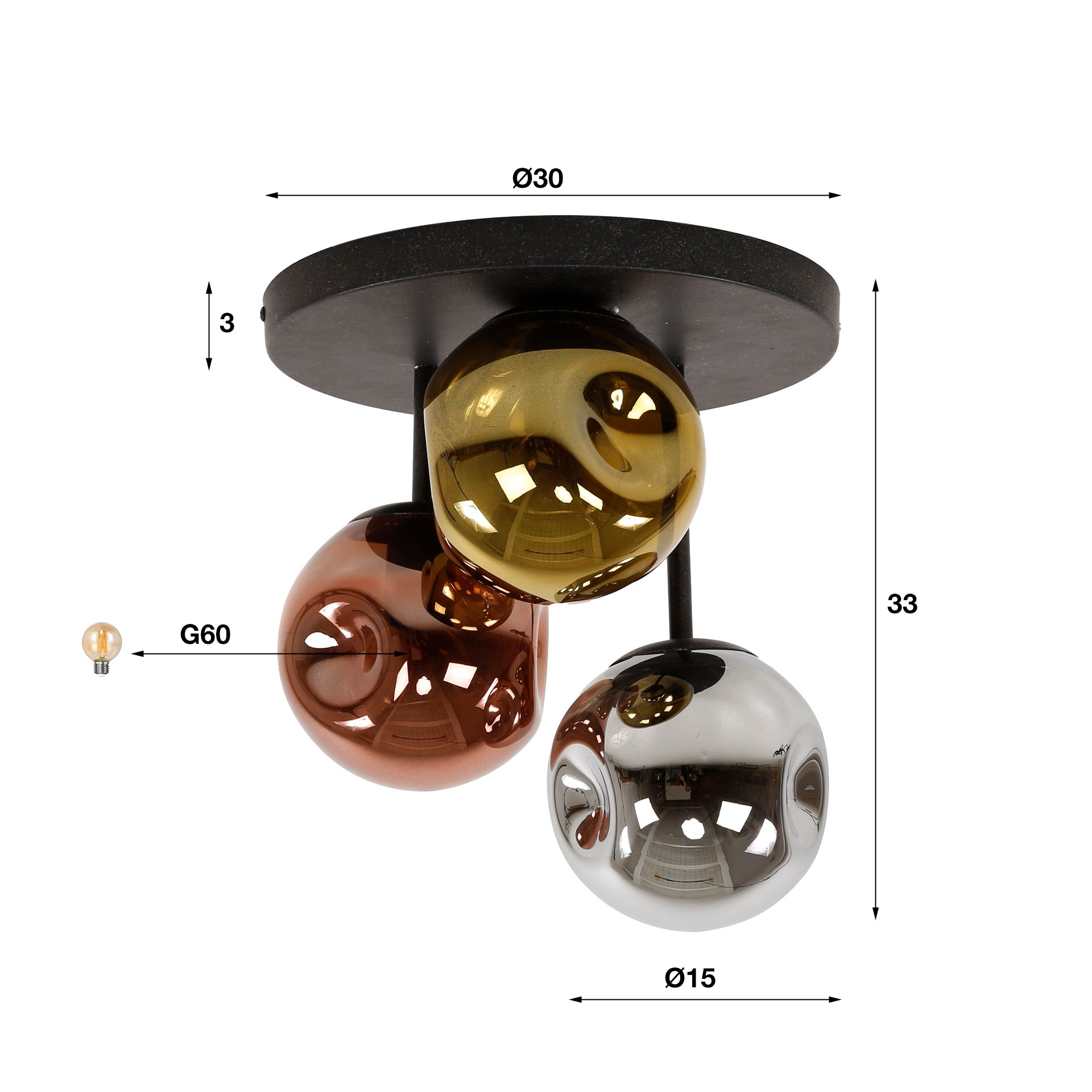 Plafondlamp Stellar | 3-Lichts | Artic zwart