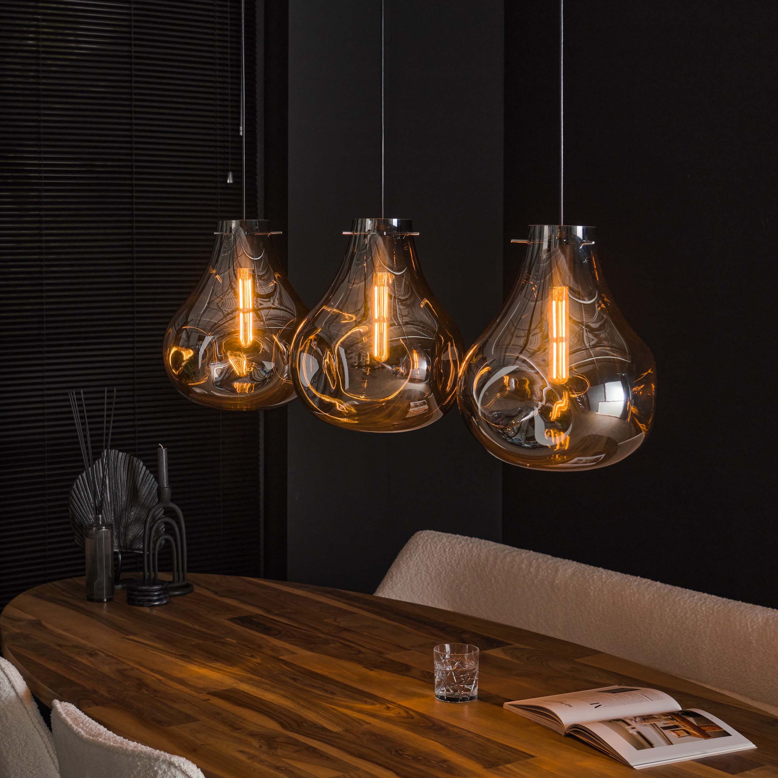 Hanglamp Dent Glass | 3-Lichts | Artic zwart