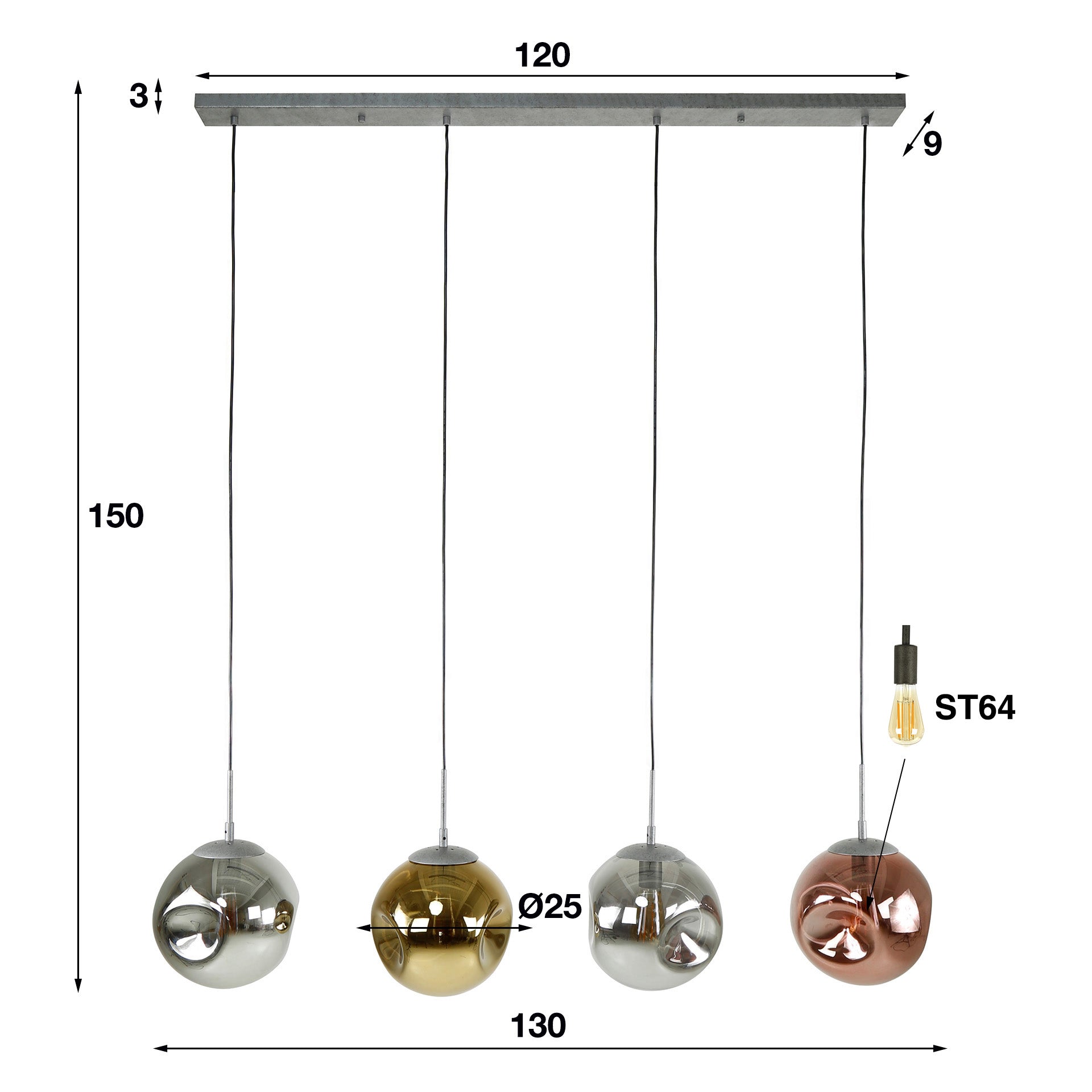 Hanglamp Stellar | 4-Lichts | Oud zilver