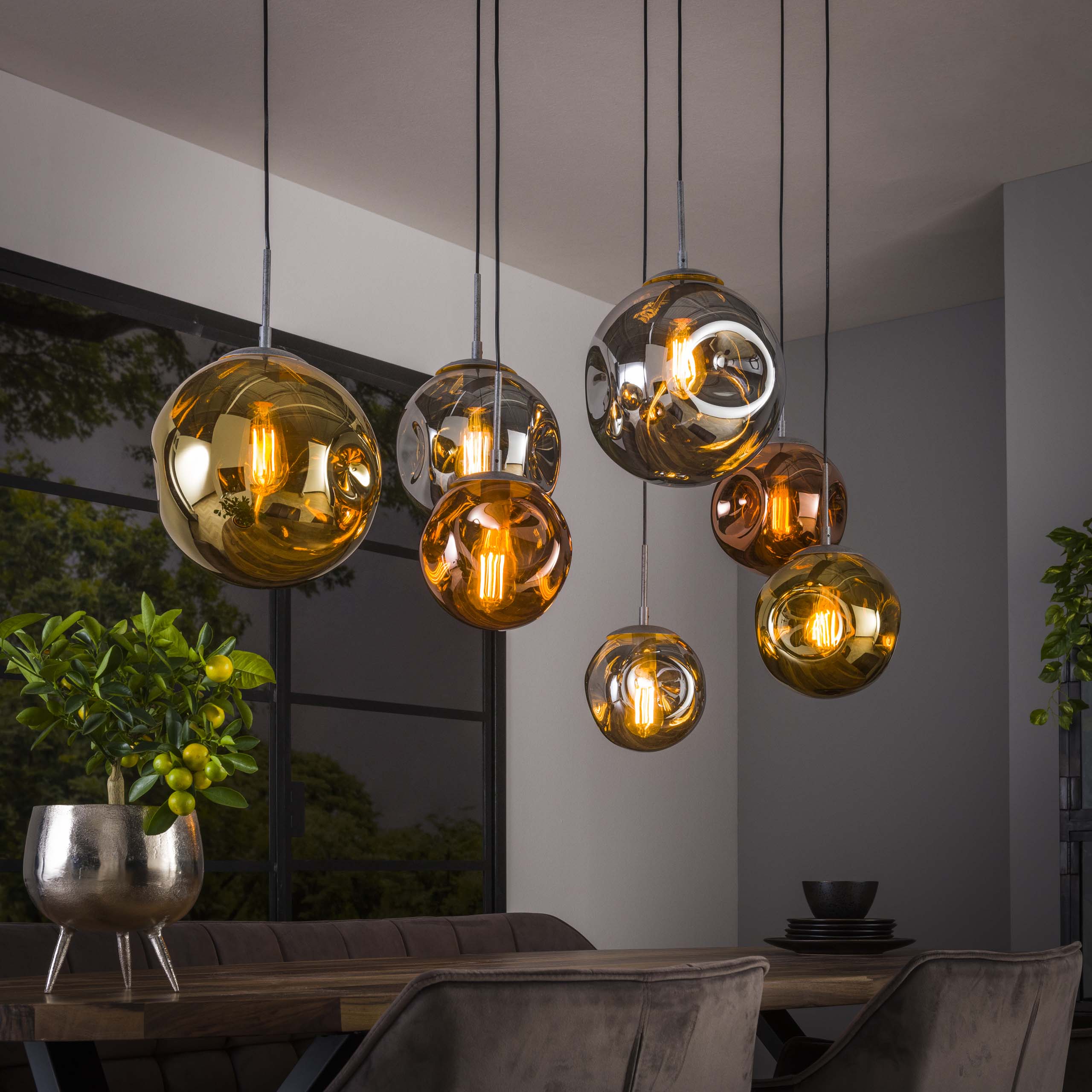 Hanglamp Stellar | 4+3-Lichts | Oud zilver