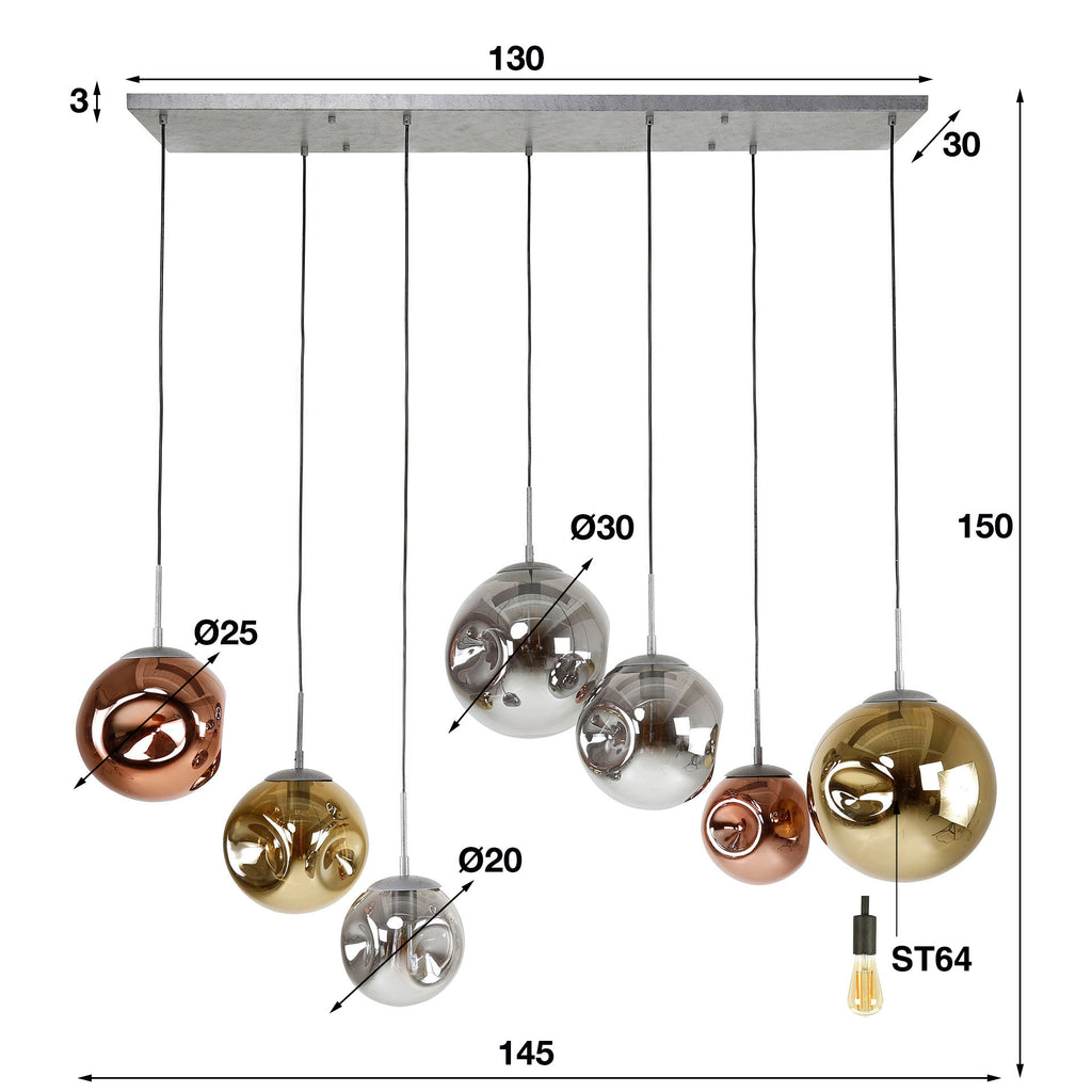 Hanglamp Stellar | 4+3-Lichts | Oud zilver
