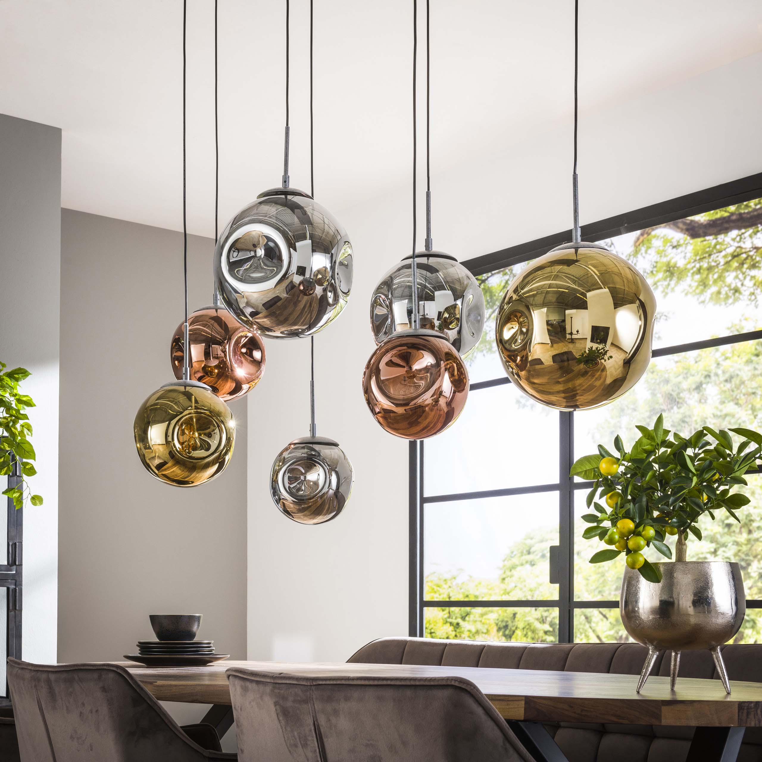 Hanglamp Stellar | 4+3-Lichts | Oud zilver