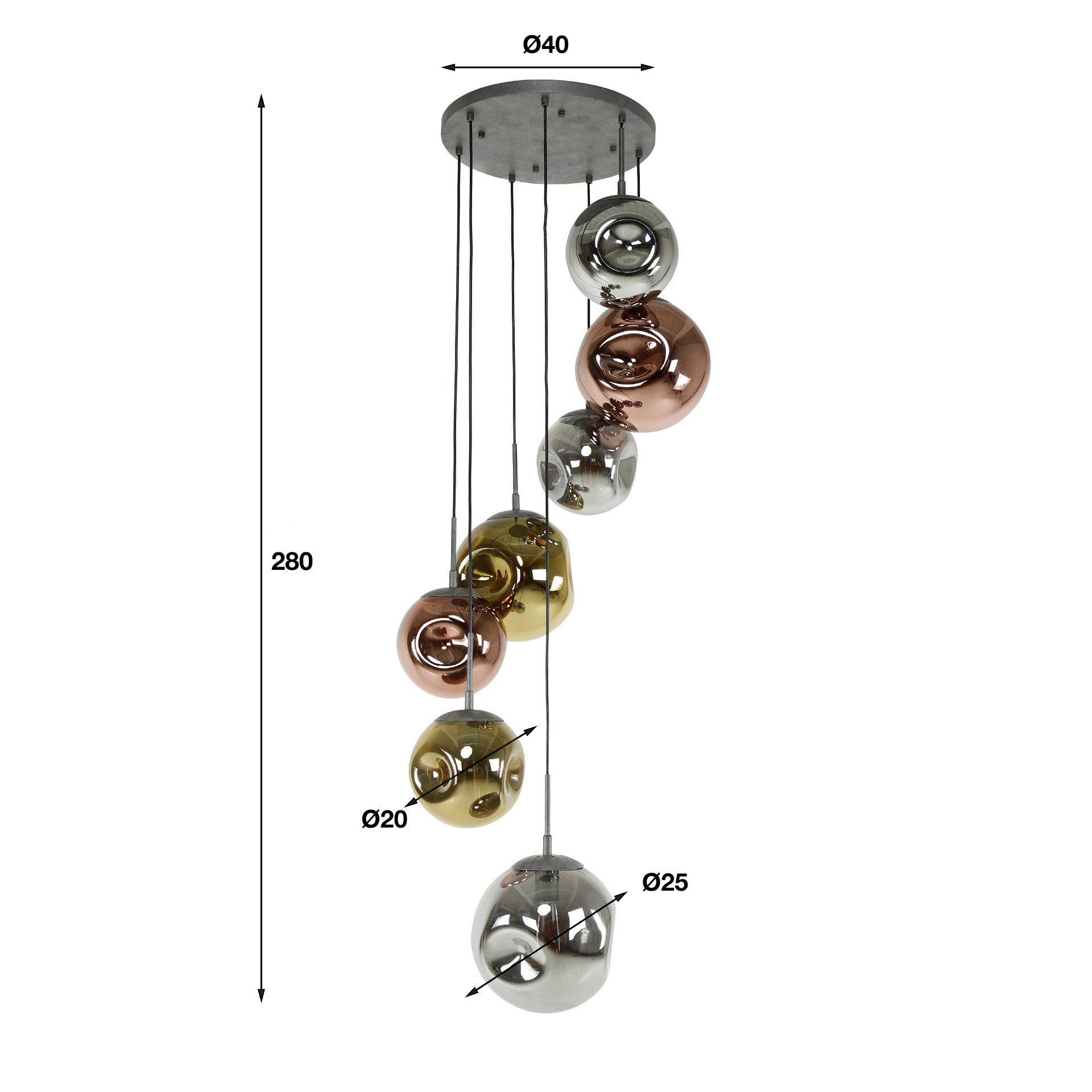 Hanglamp Stellar | 7-Lichts | Getrapt | Oud zilver