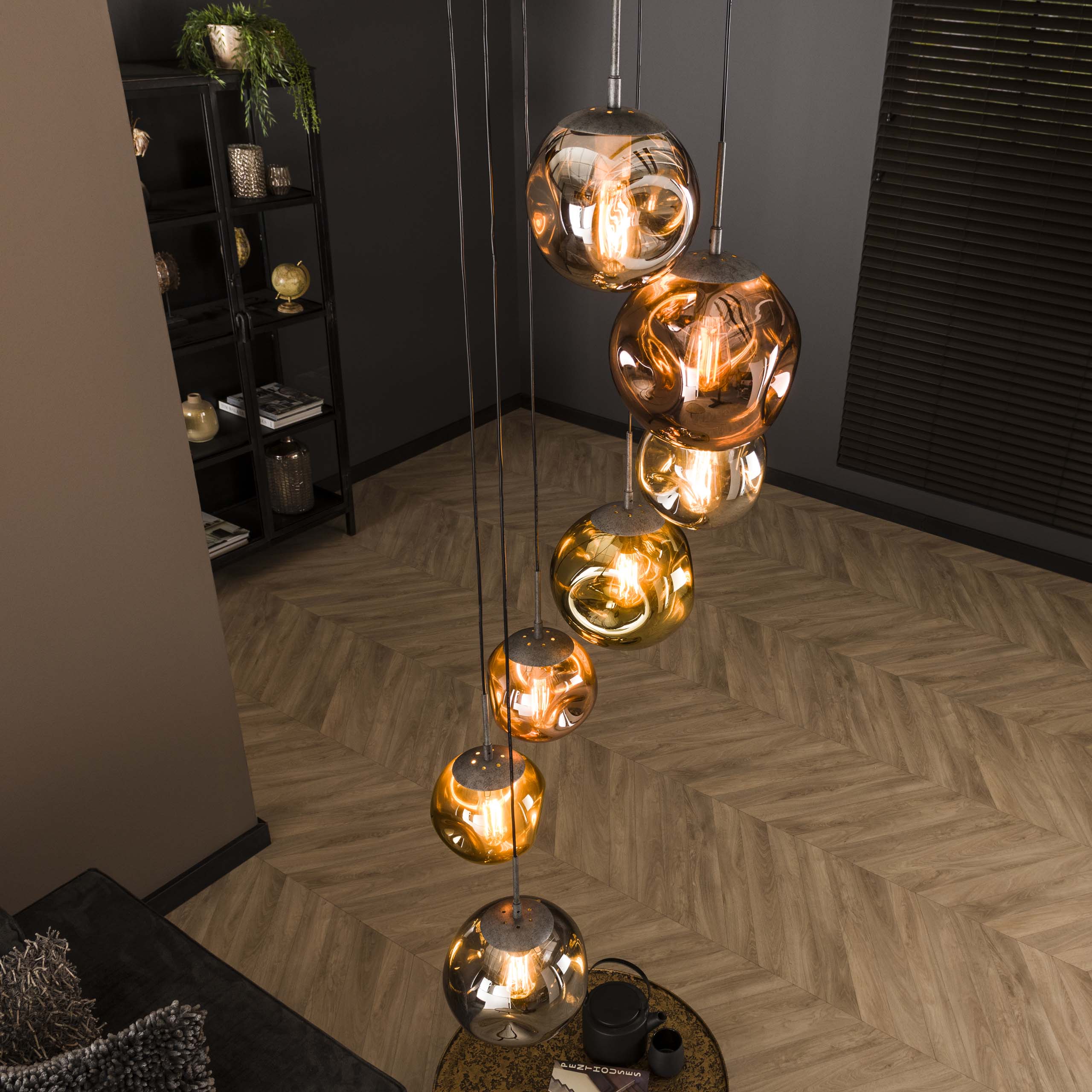 Hanglamp Stellar | 7-Lichts | Getrapt | Oud zilver