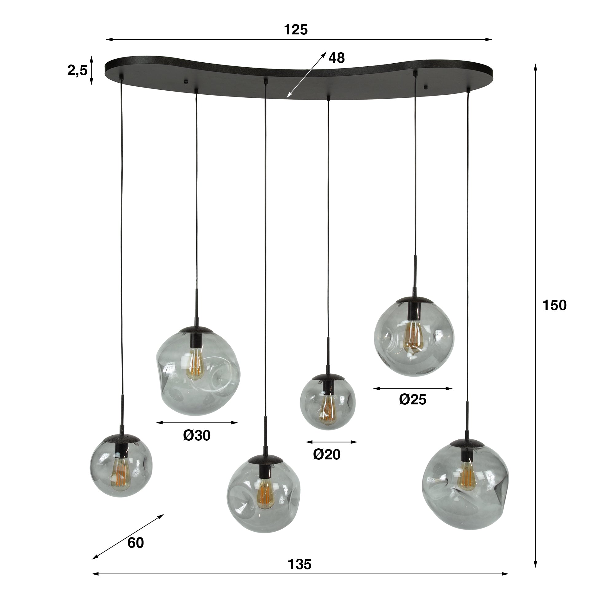 Hanglamp Stellar Black | 6-Lichts | Artic zwart