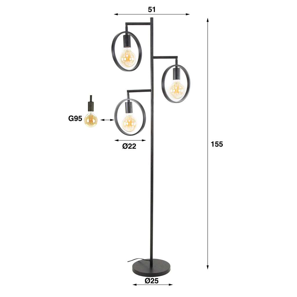 Vloerlamp Ring | 3-Lichts | Charcoal