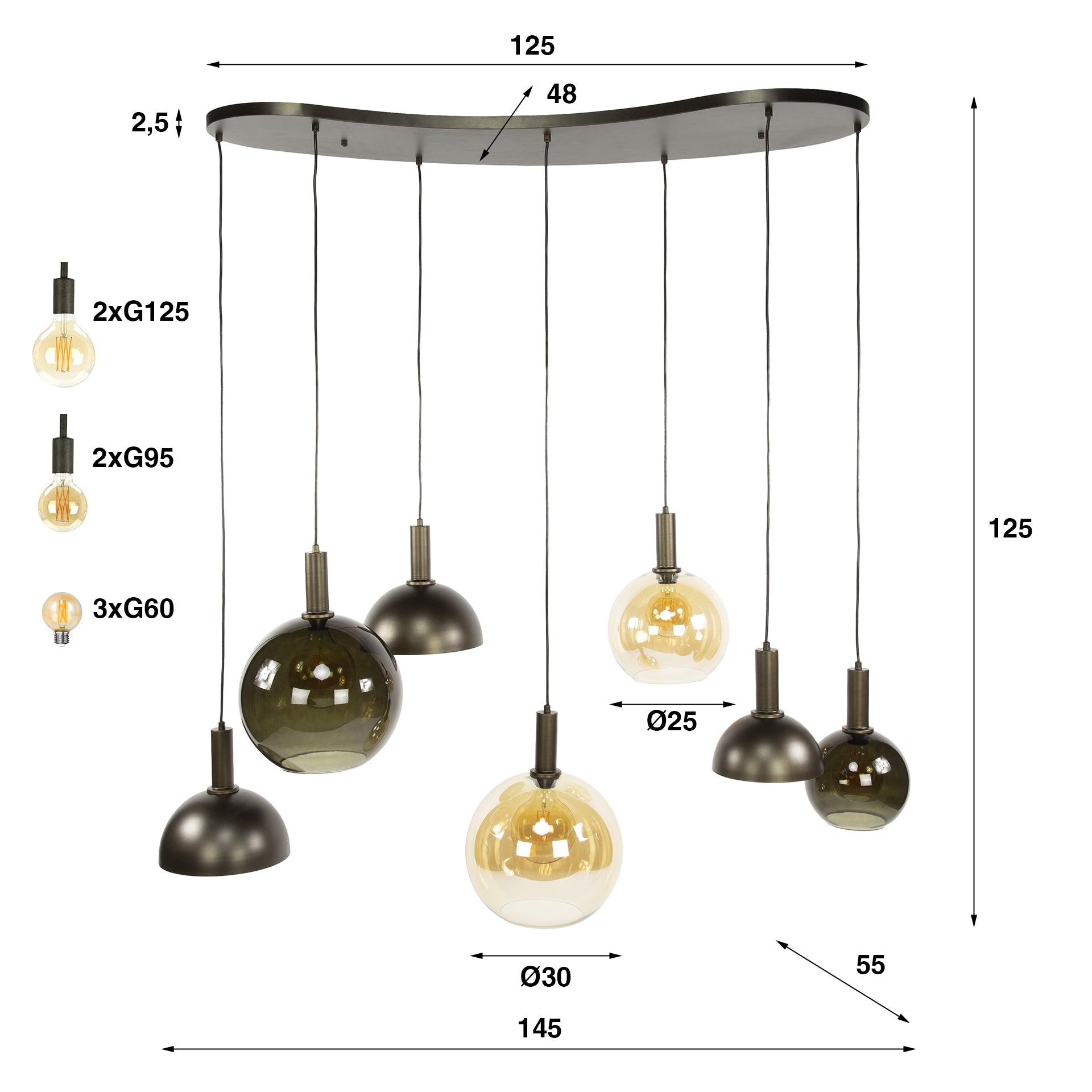 Hanglamp Cluster | 4+3-Lichts | Sienna bruin