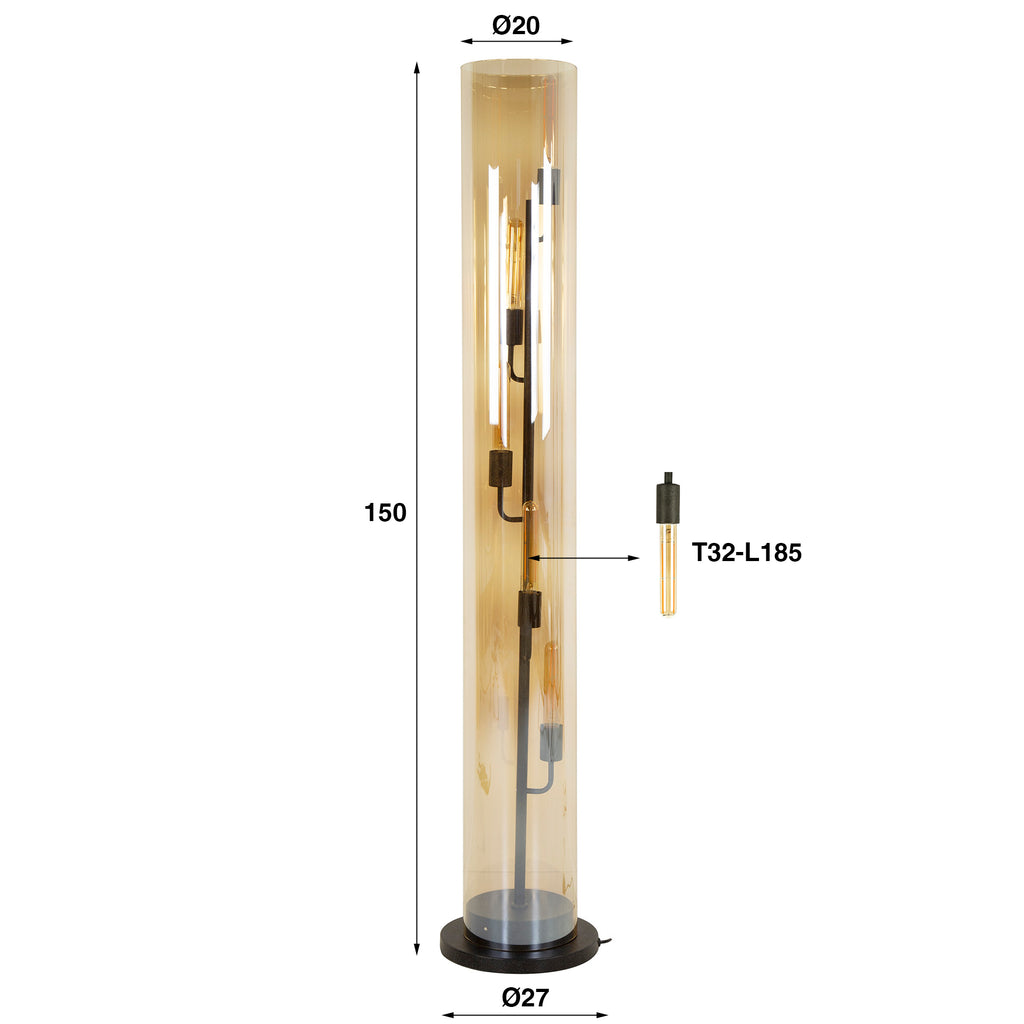 Vloerlamp Tube Glass | 5-Lichts | Artic zwart