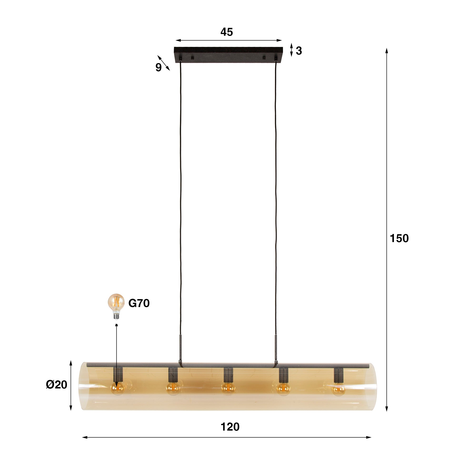 Hanglamp Tube Glass | 5-Lichts | Artic zwart
