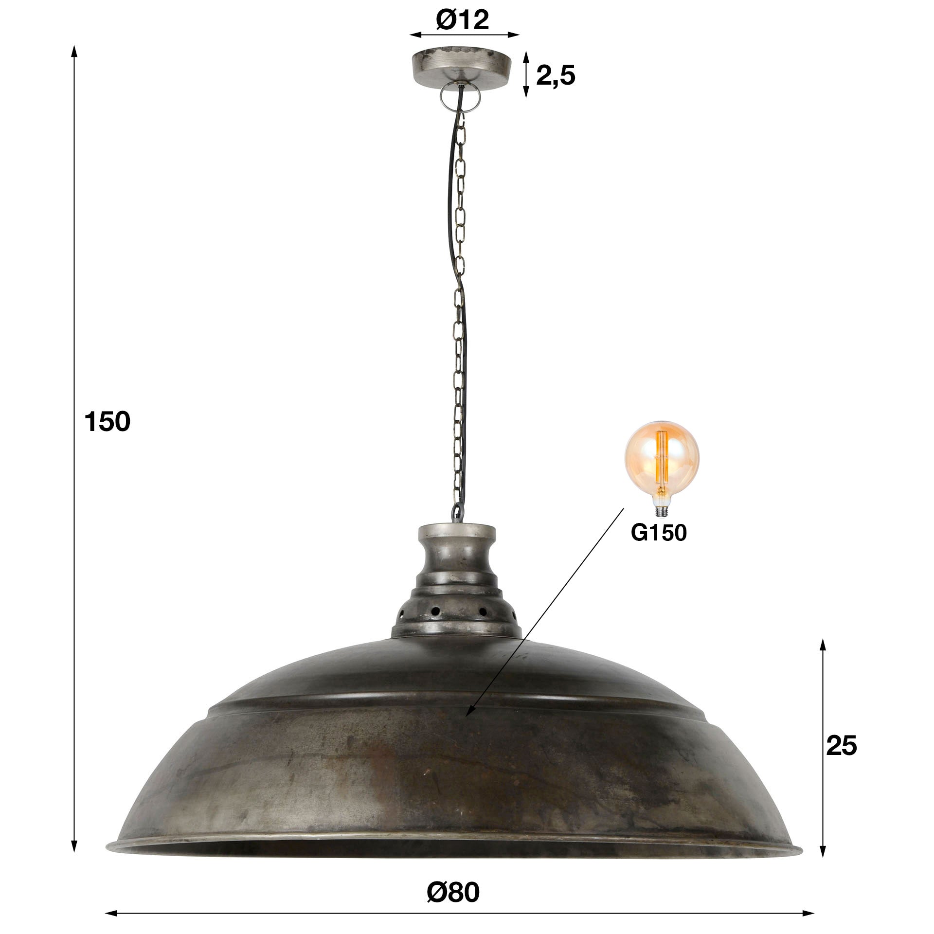 Hanglamp Industry | 1-Lichts | Ø80cm Oud zilver
