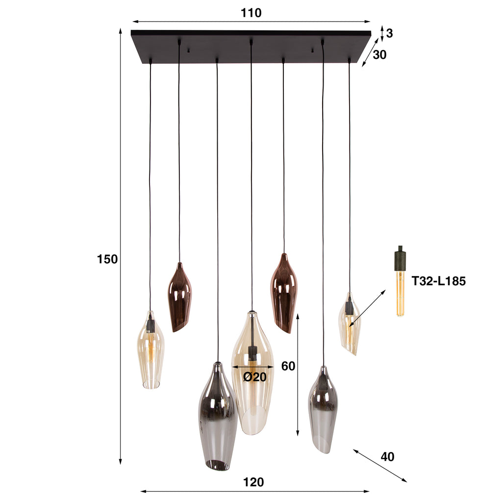 Hanglamp Cocoon | 4+3-Lichts | Zwart