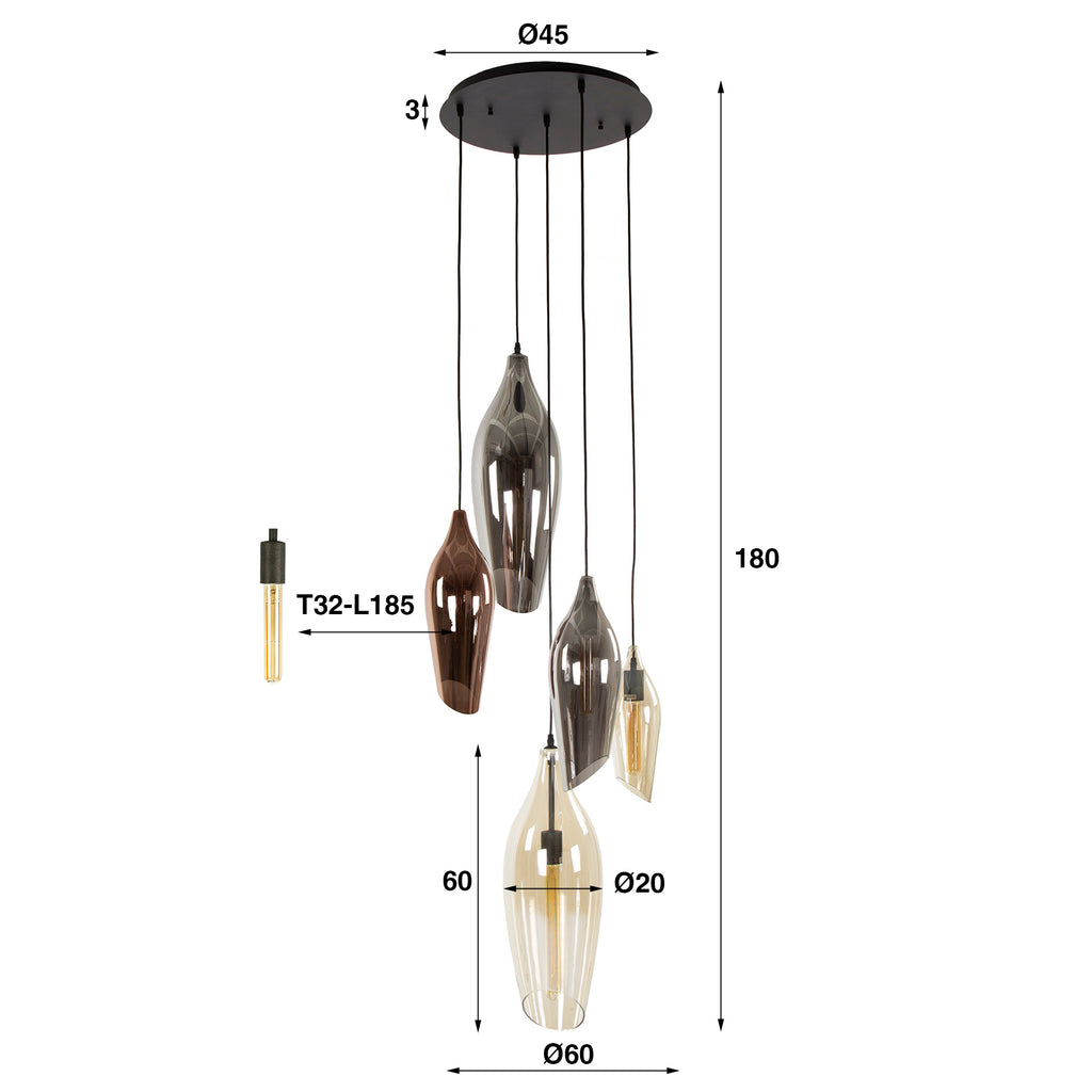Hanglamp Cocoon | 5-Lichts | Getrapt | Zwart
