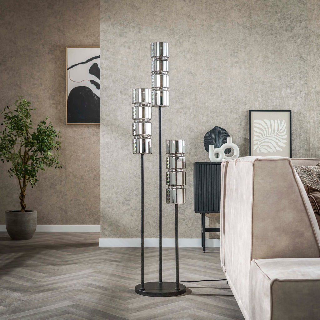 Vloerlamp Cylinder Glass | 3-Lichts | Artic zwart