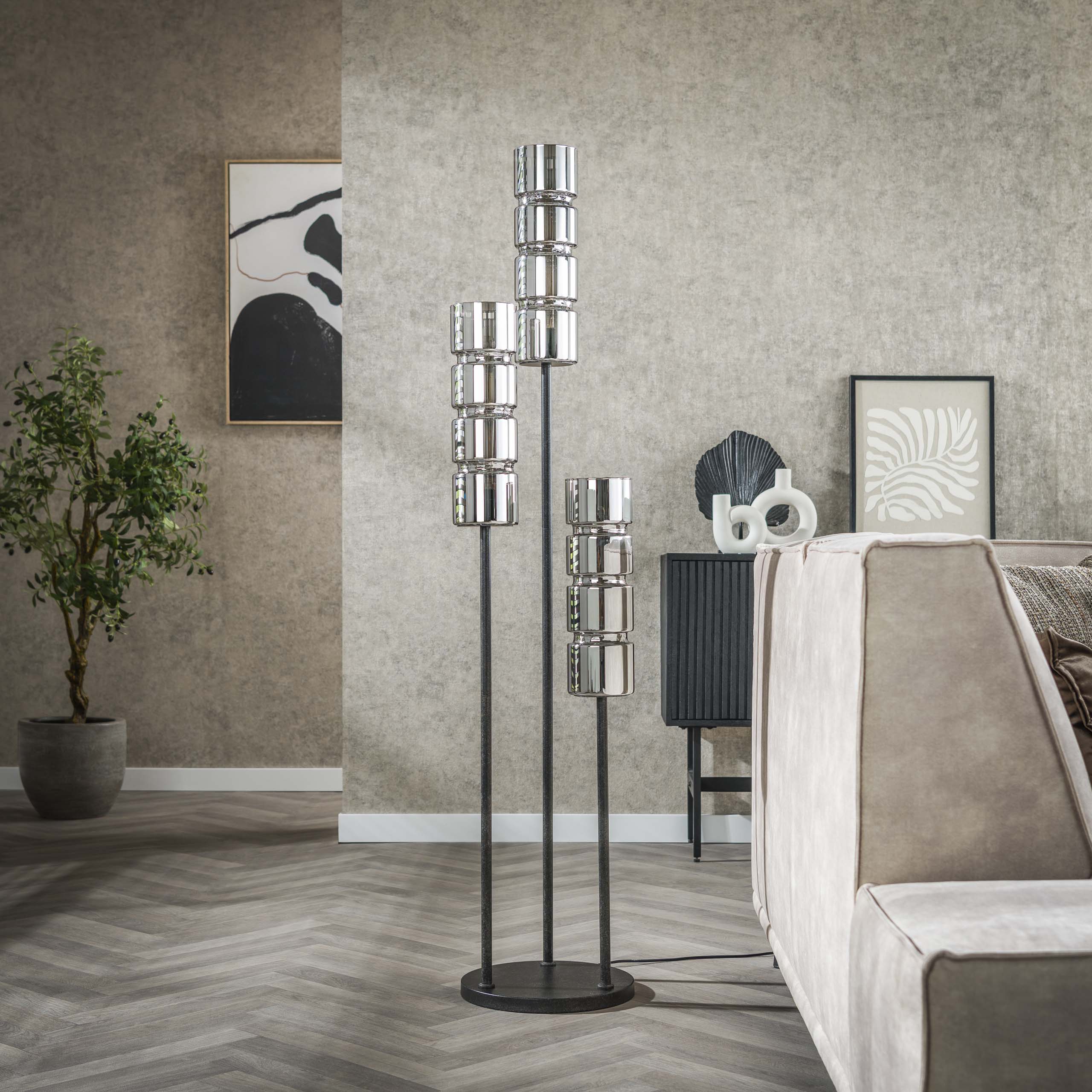 Vloerlamp Cylinder Glass | 3-Lichts | Artic zwart