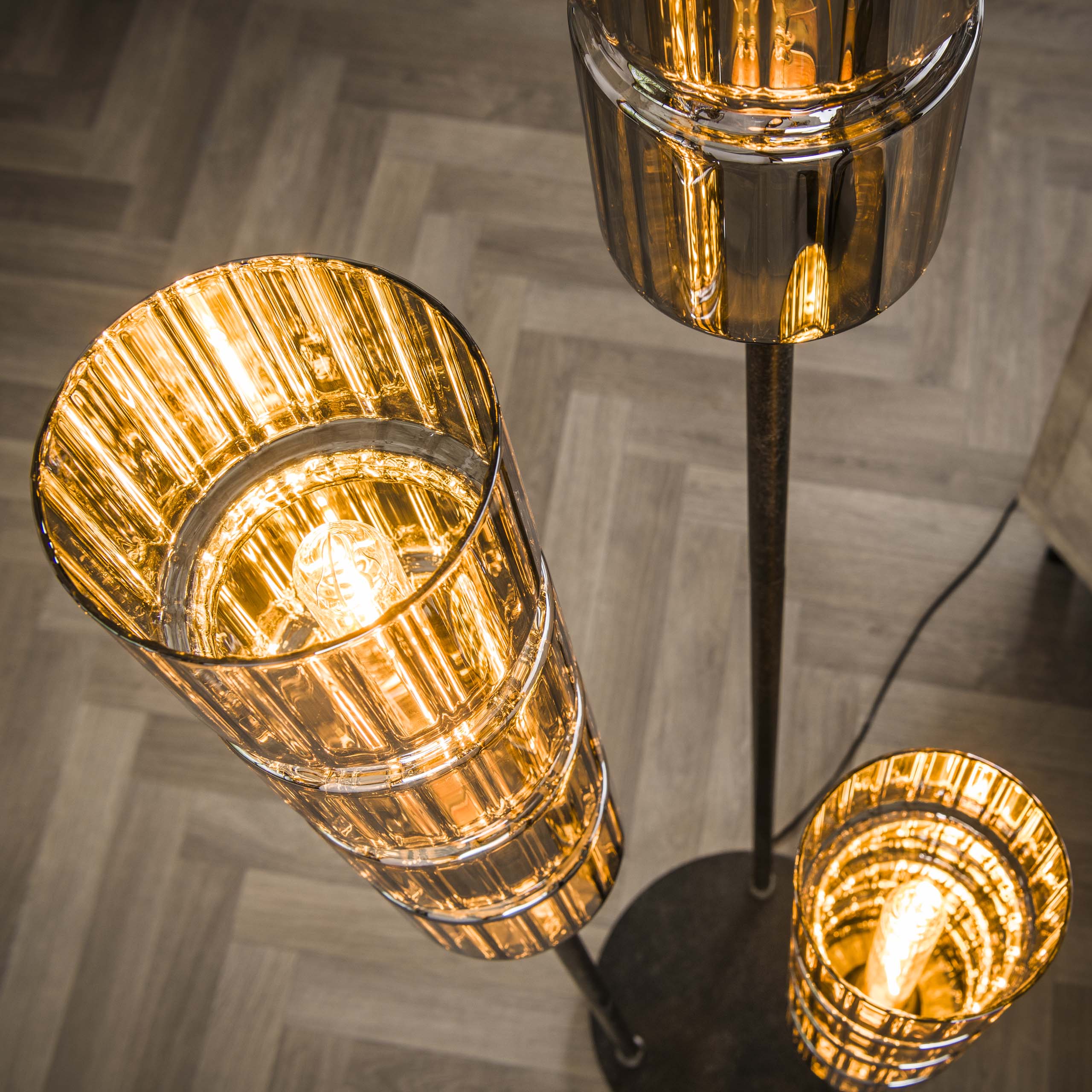 Vloerlamp Cylinder Glass | 3-Lichts | Artic zwart
