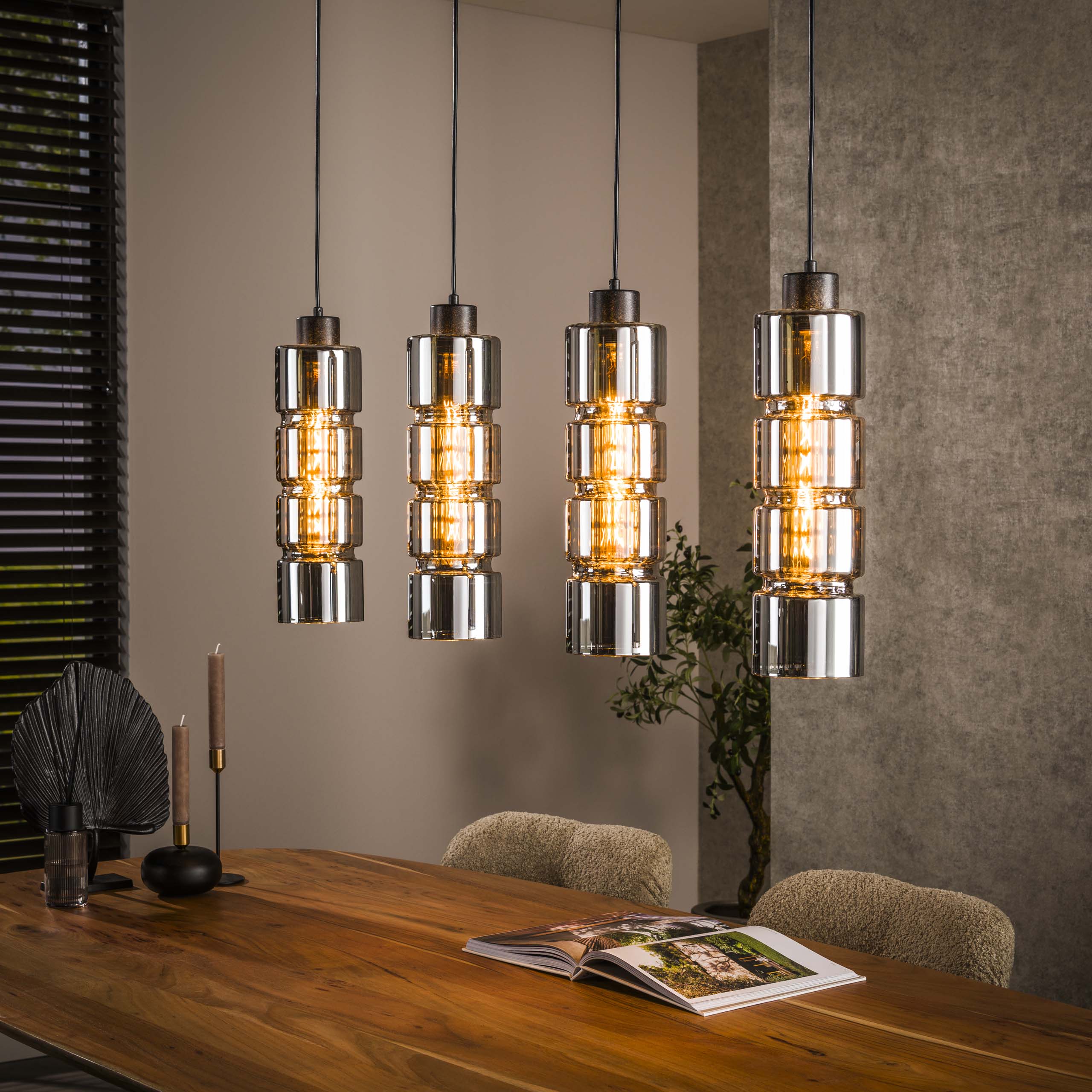 Hanglamp Cylinder Glass | 4-Lichts | Artic zwart