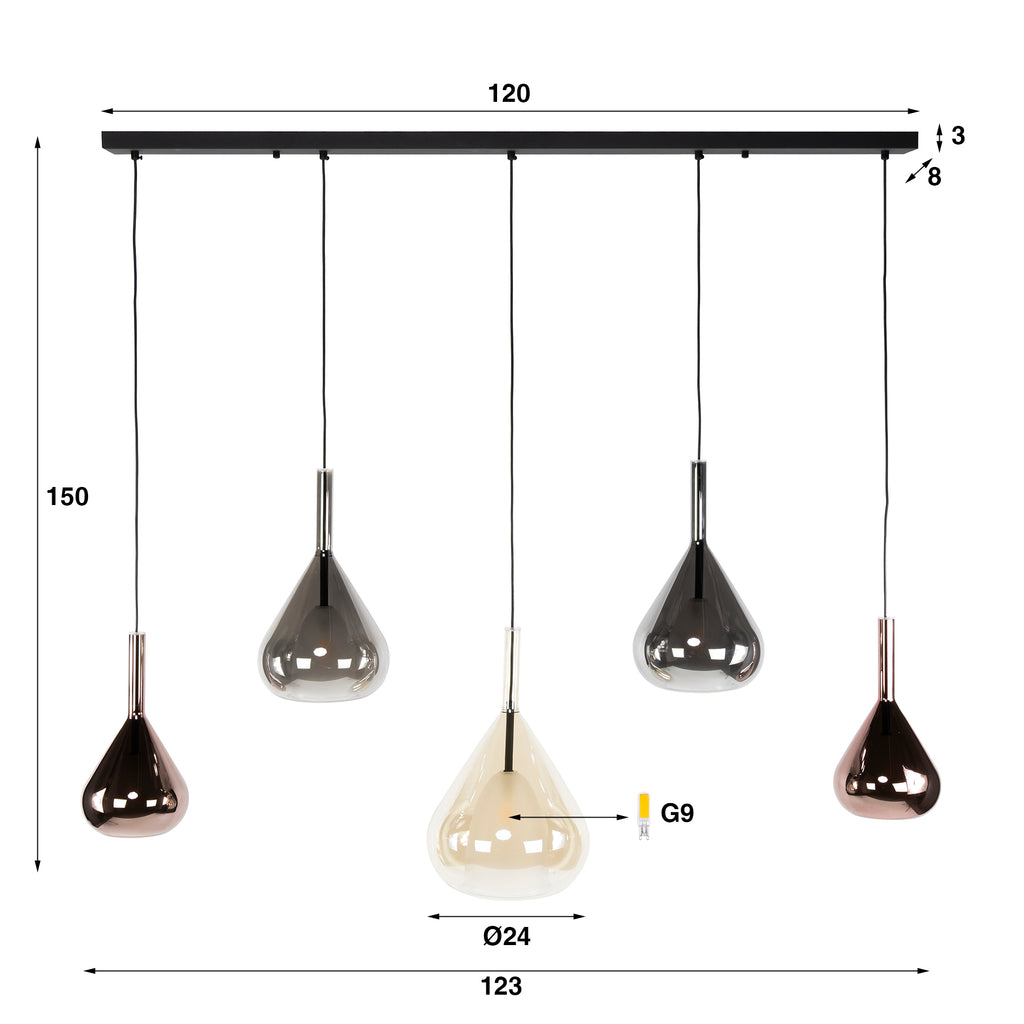 Hanglamp Wings | 5-Lichts | Zwart