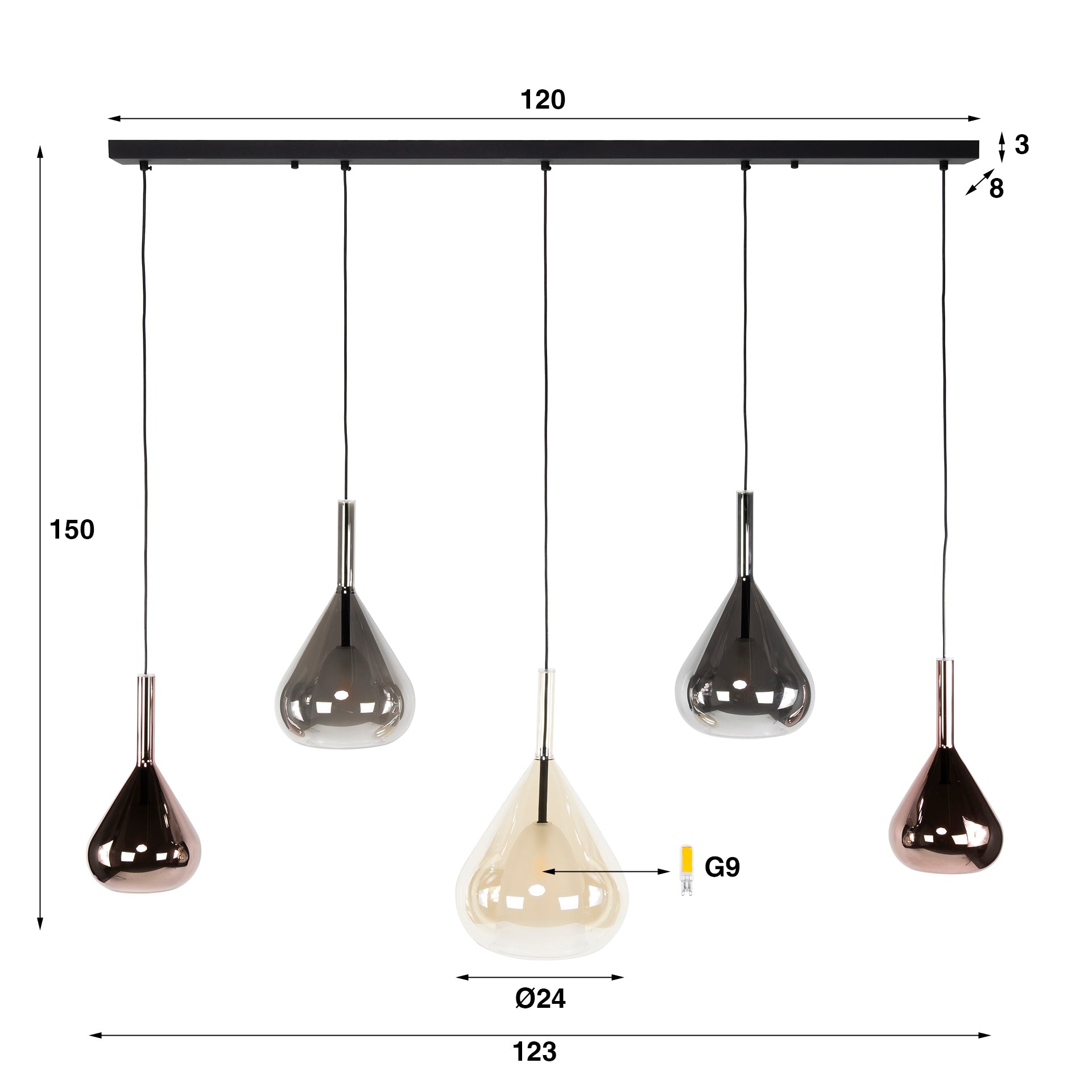 Hanglamp Wings | 5-Lichts | Zwart
