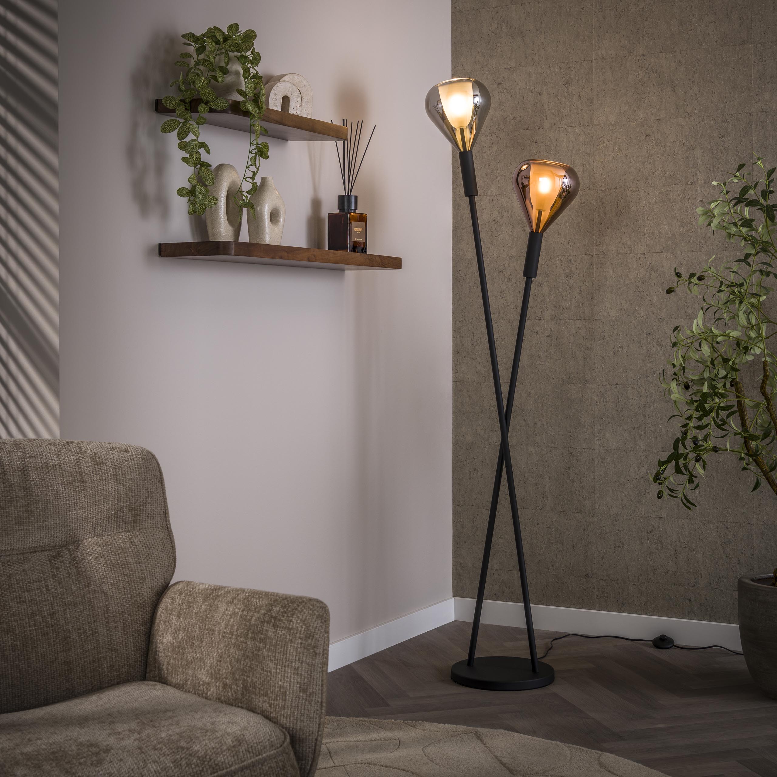 Vloerlamp Wings 2-lichts | Zwart