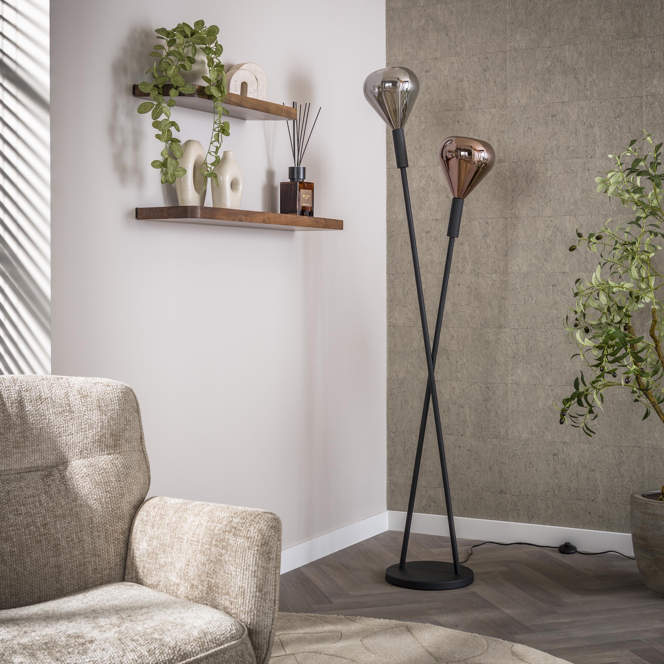 Vloerlamp Wings 2-lichts | Zwart