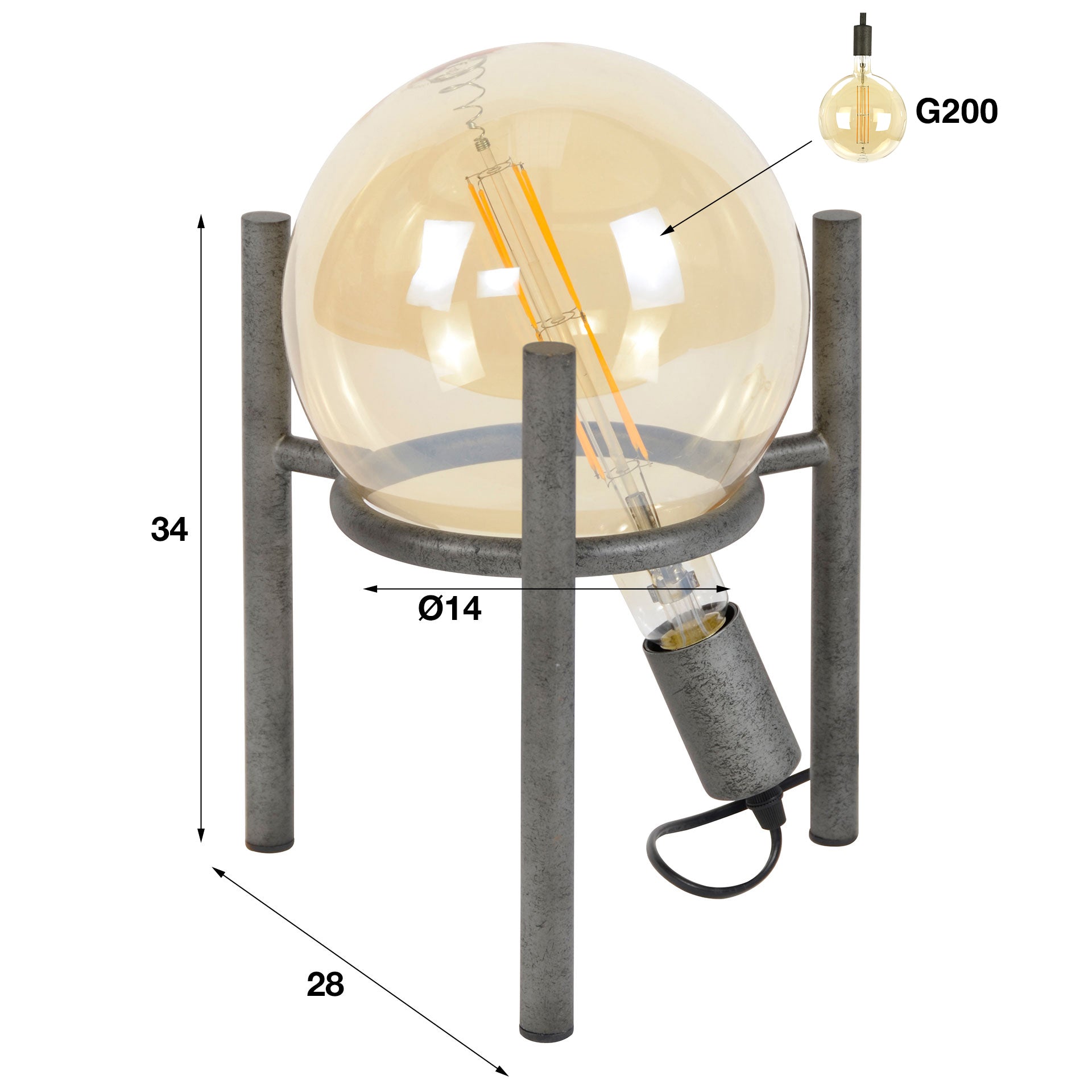 Tafellamp Saturn Ø20cm | 1-Lichts | Oud zilver