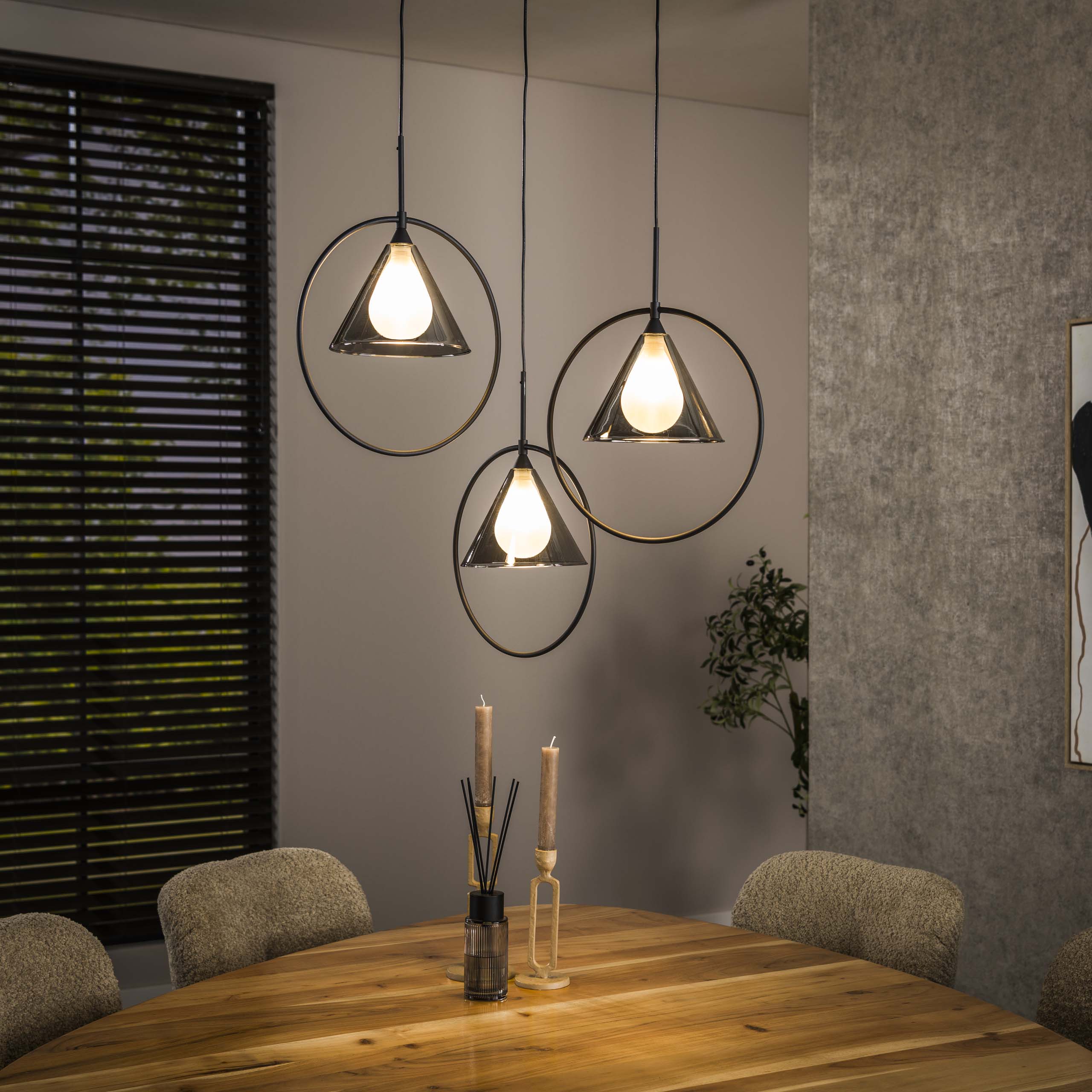 Hanglamp Conic | Getrapt | 3-Lichts | Smoke grey glas