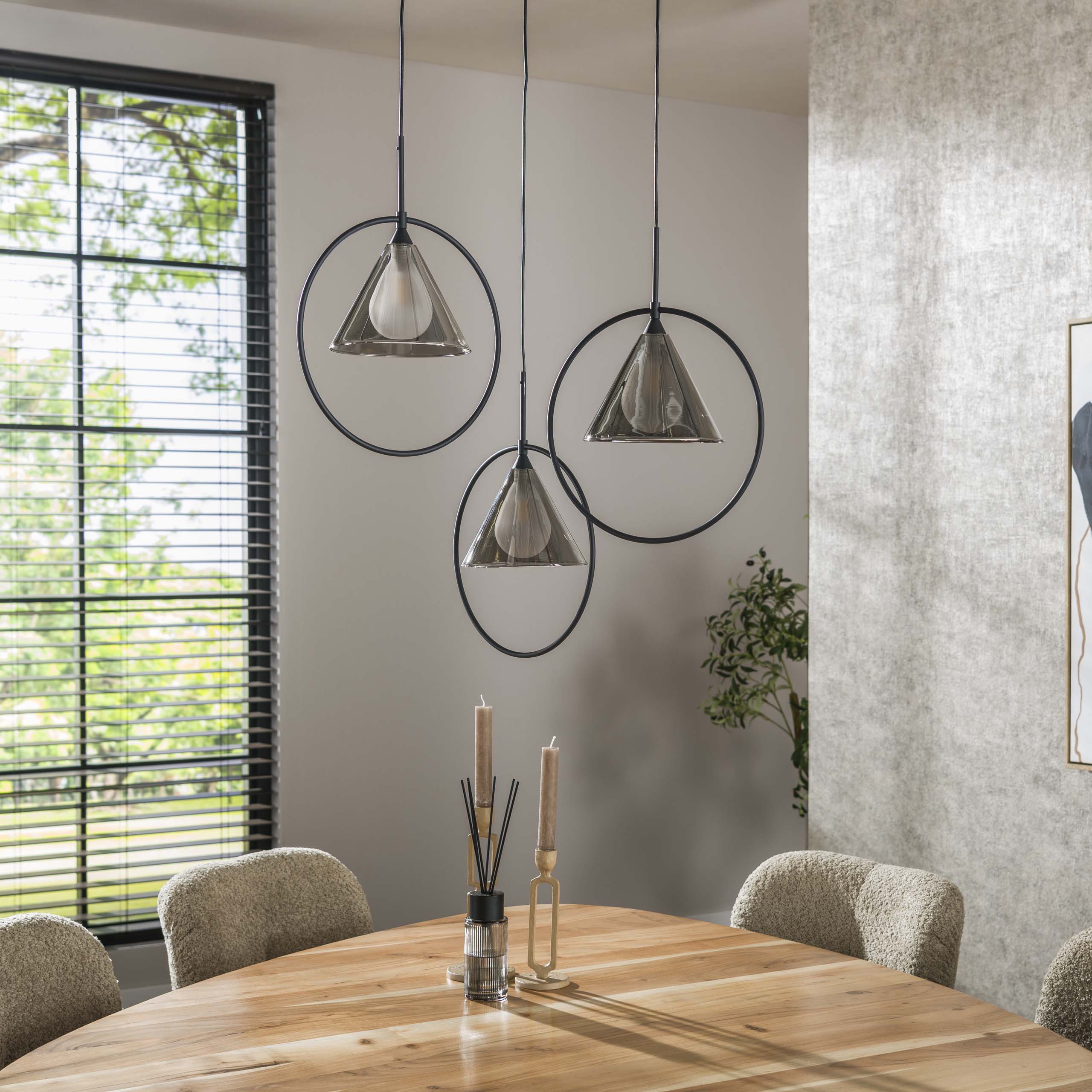 Hanglamp Conic | Getrapt | 3-Lichts | Smoke grey glas