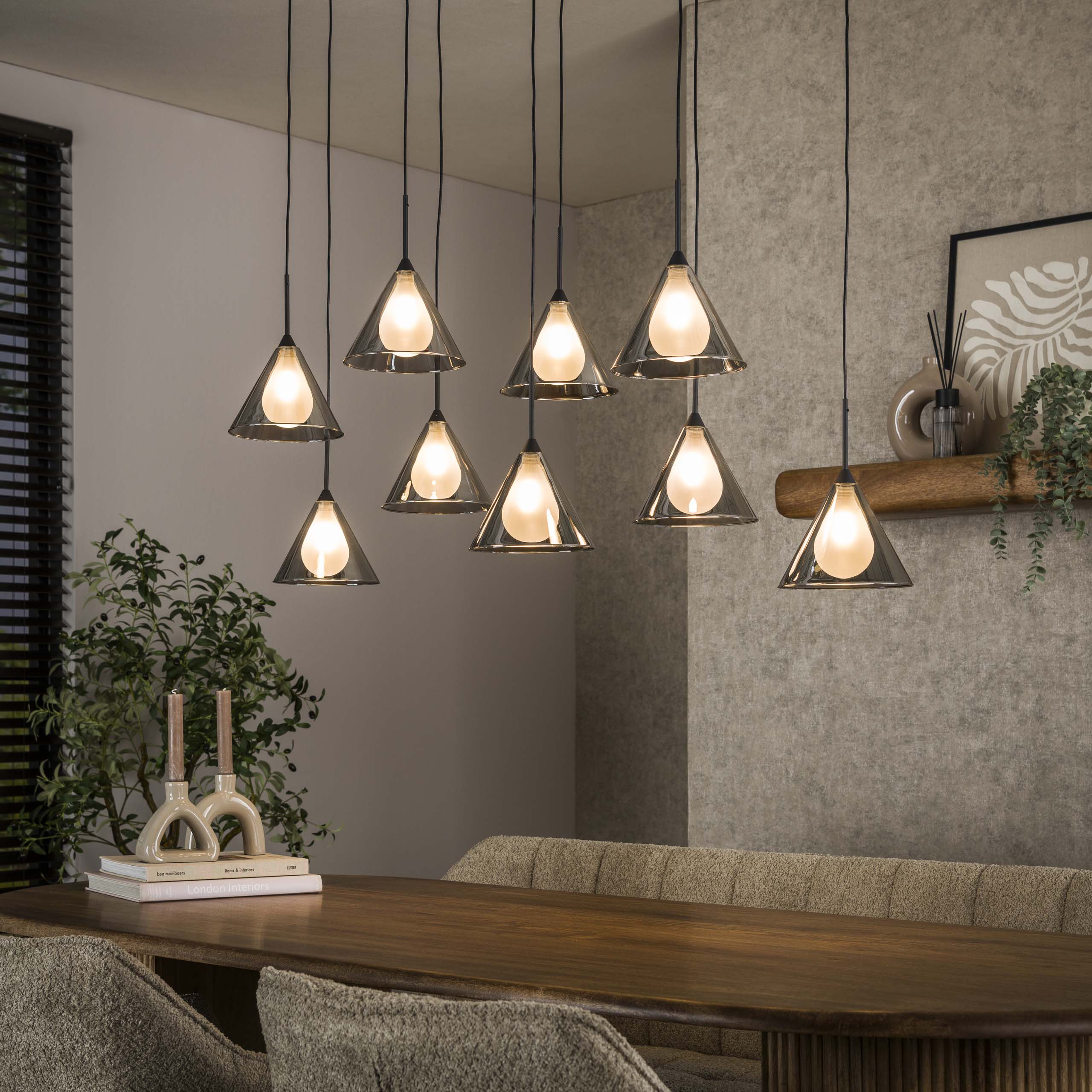 Hanglamp Conic | 5+4-Lichts | Smoke Grey Glas