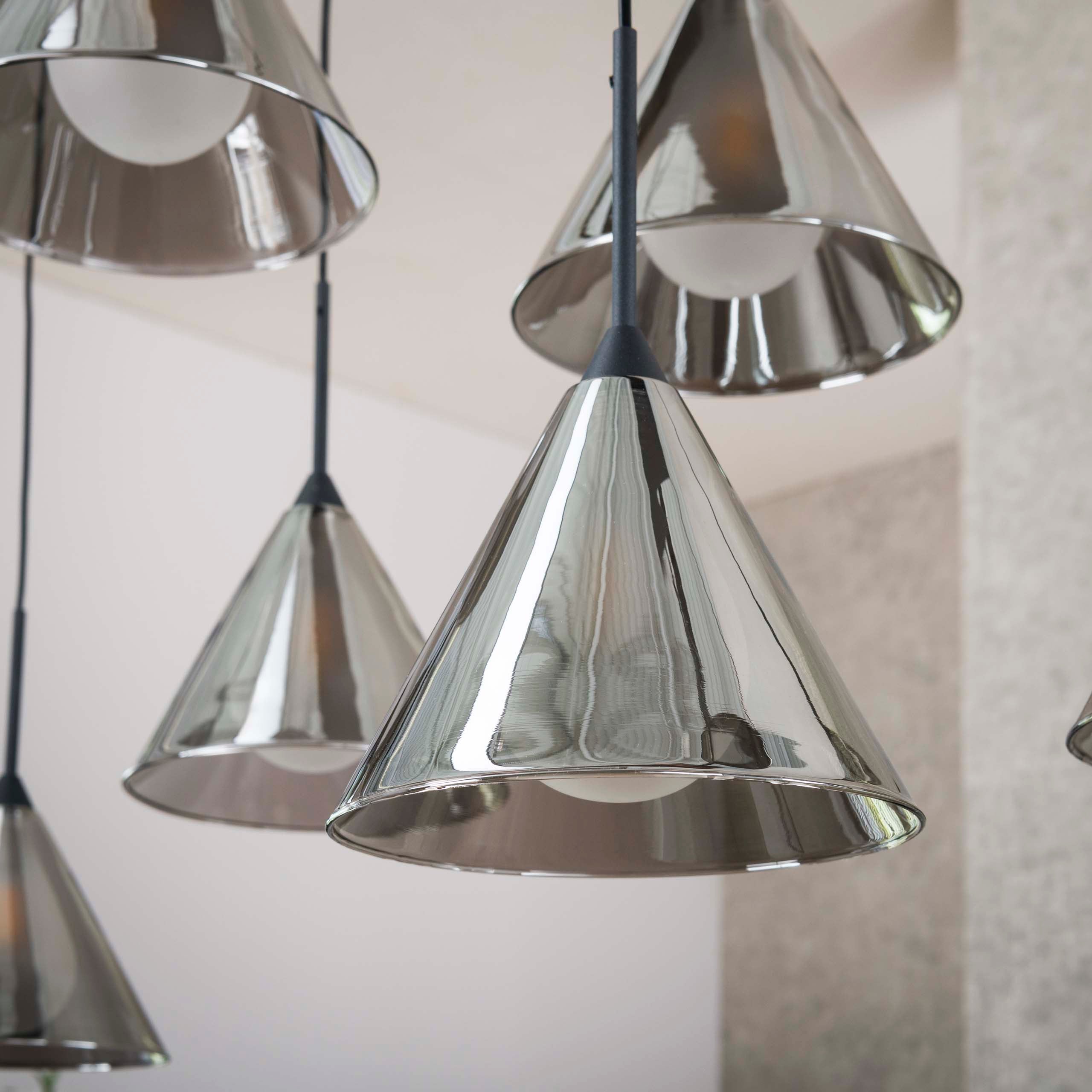 Hanglamp Conic | 5+4-Lichts | Smoke Grey Glas