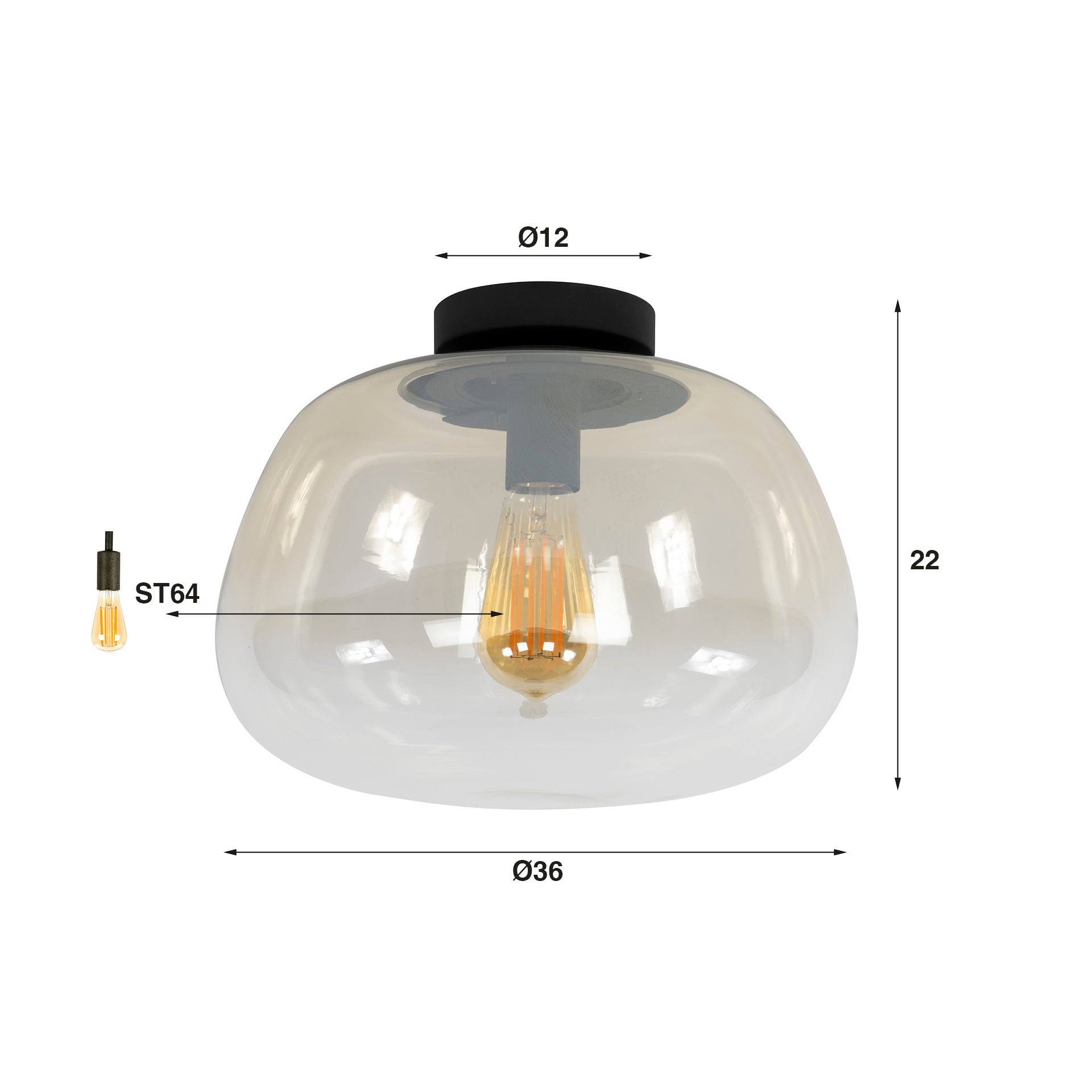 Plafondlamp Pulse Shaded | 1-Lichts | Amber glas