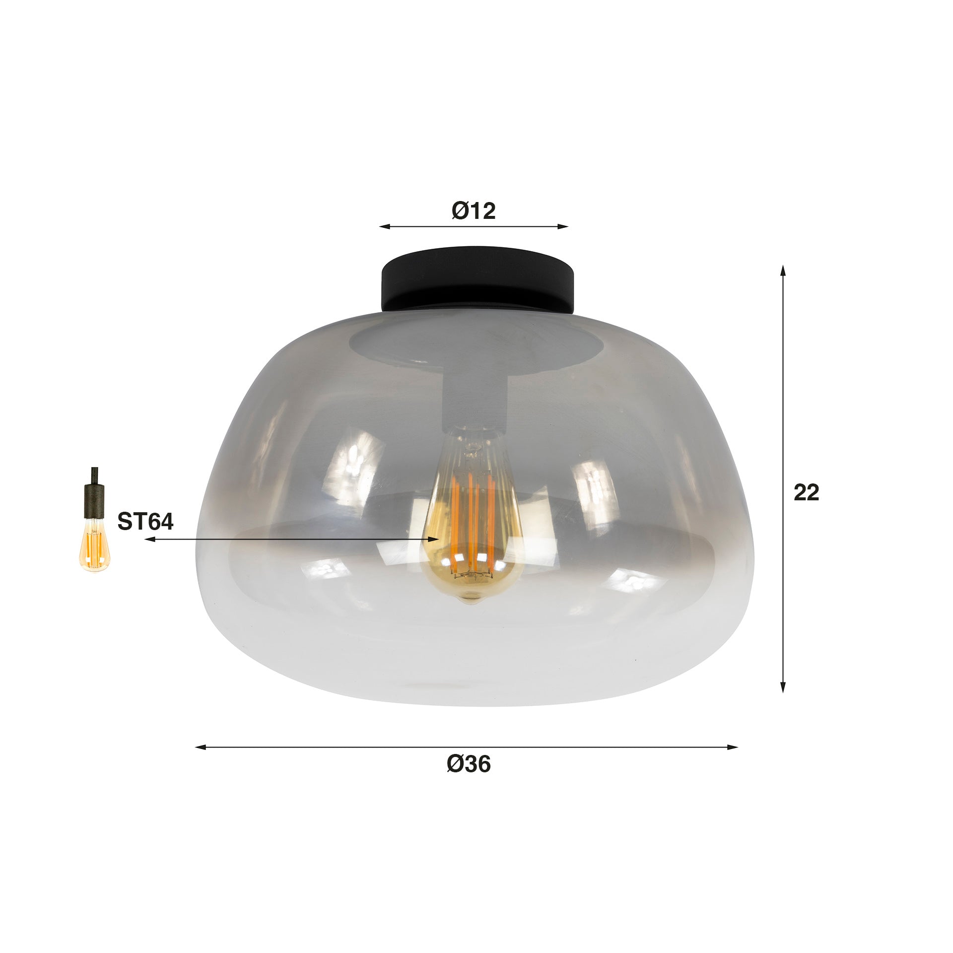 Plafondlamp Pulse Shaded | 1-Lichts | Smoke grey glas