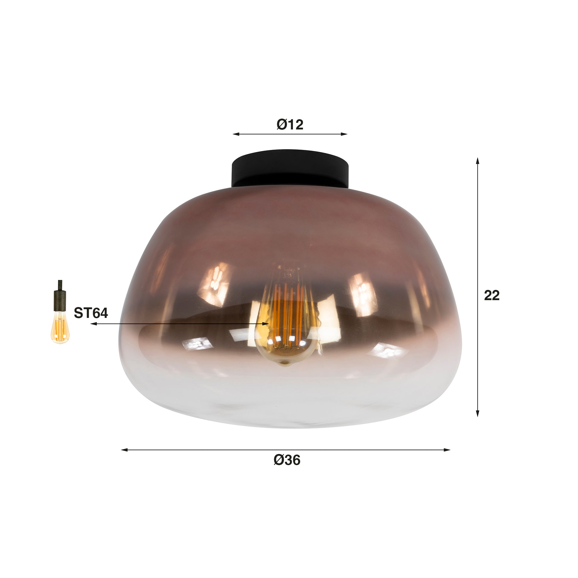 Plafondlamp Pulse Shaded | 1-Lichts | Koper glas