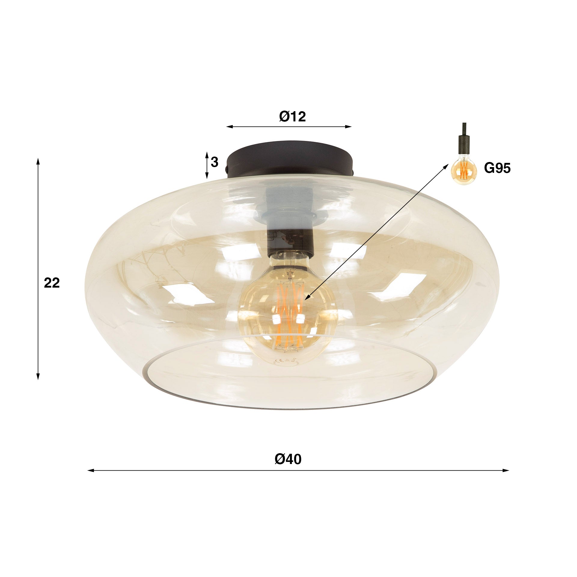 Plafondlamp Elevate | 1-Lichts | Amber glas